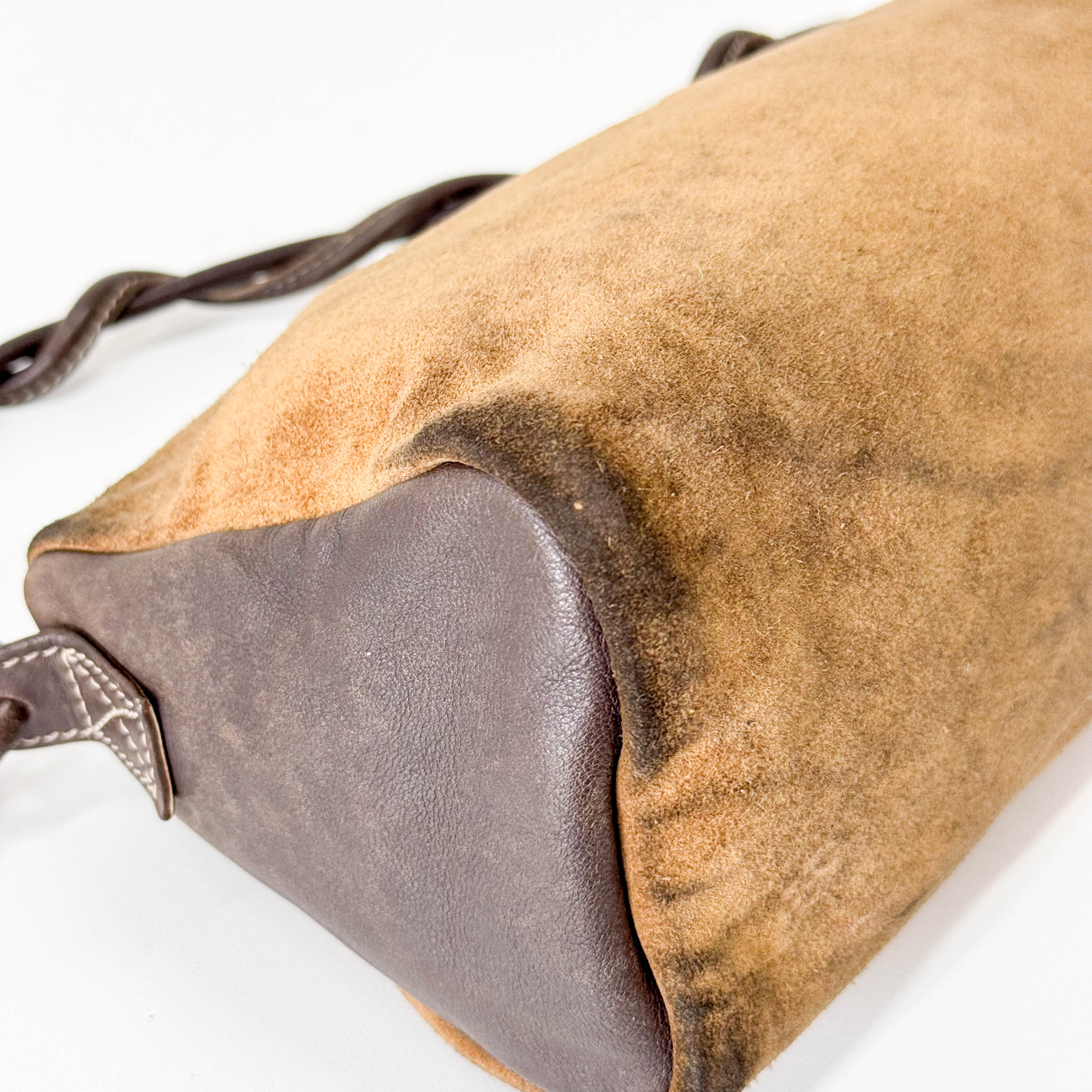Suede Anagram Brown Pouch Shoulder Bag
