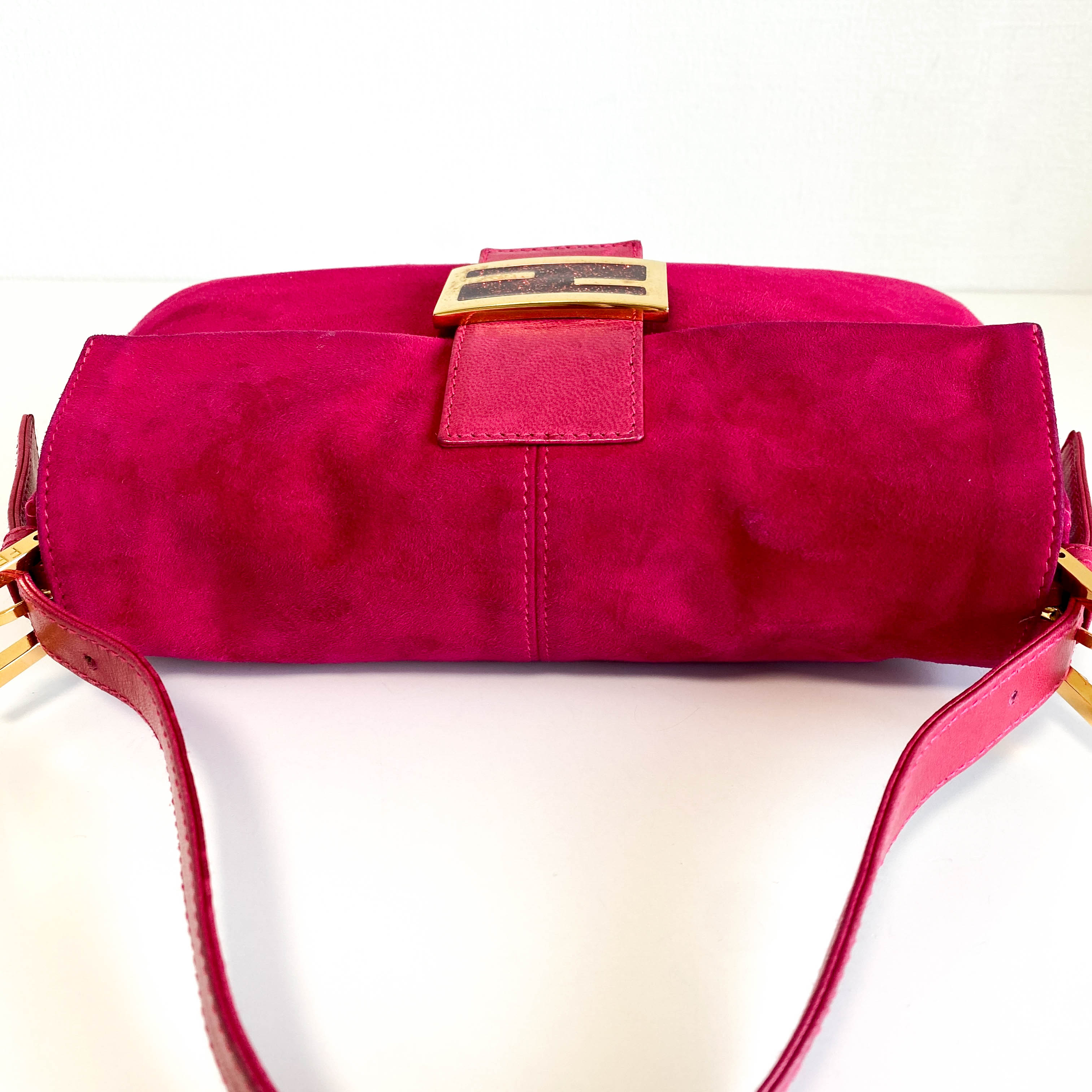 Baguette Pink Suede Shoulder Bag