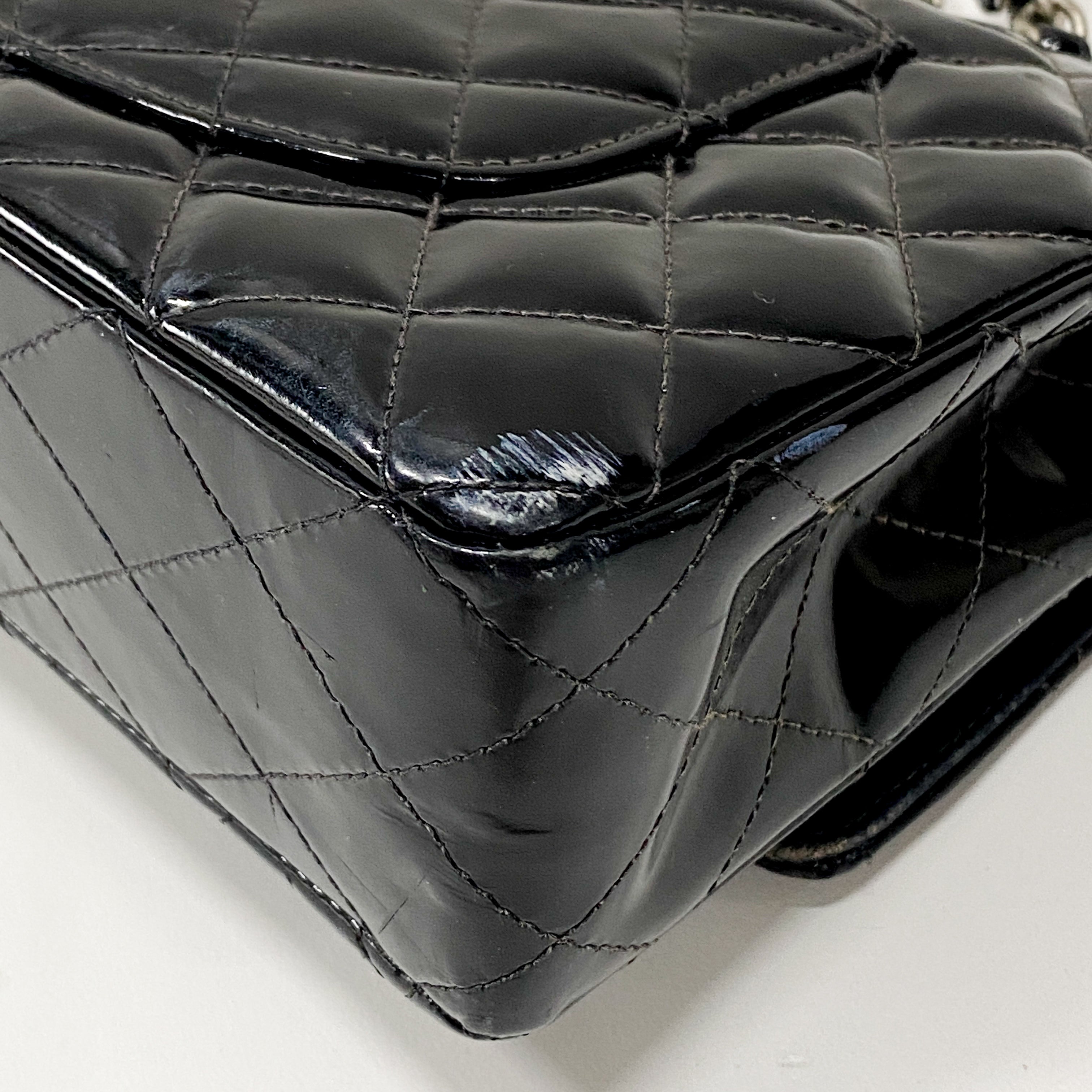 Timeless Classic Double Flap 25 Black Patent Leather Chain Shoulder Bag