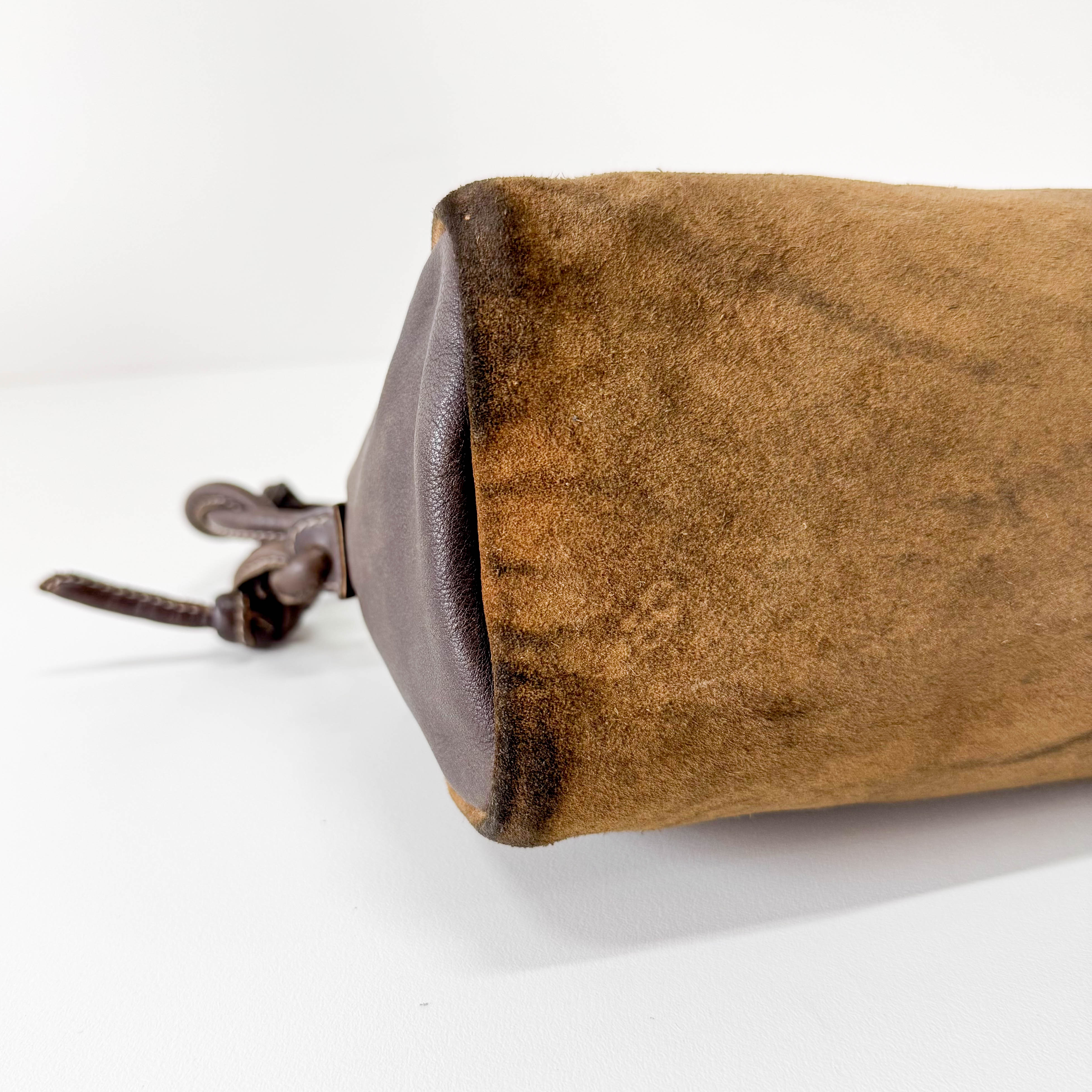 Suede Anagram Brown Pouch Shoulder Bag