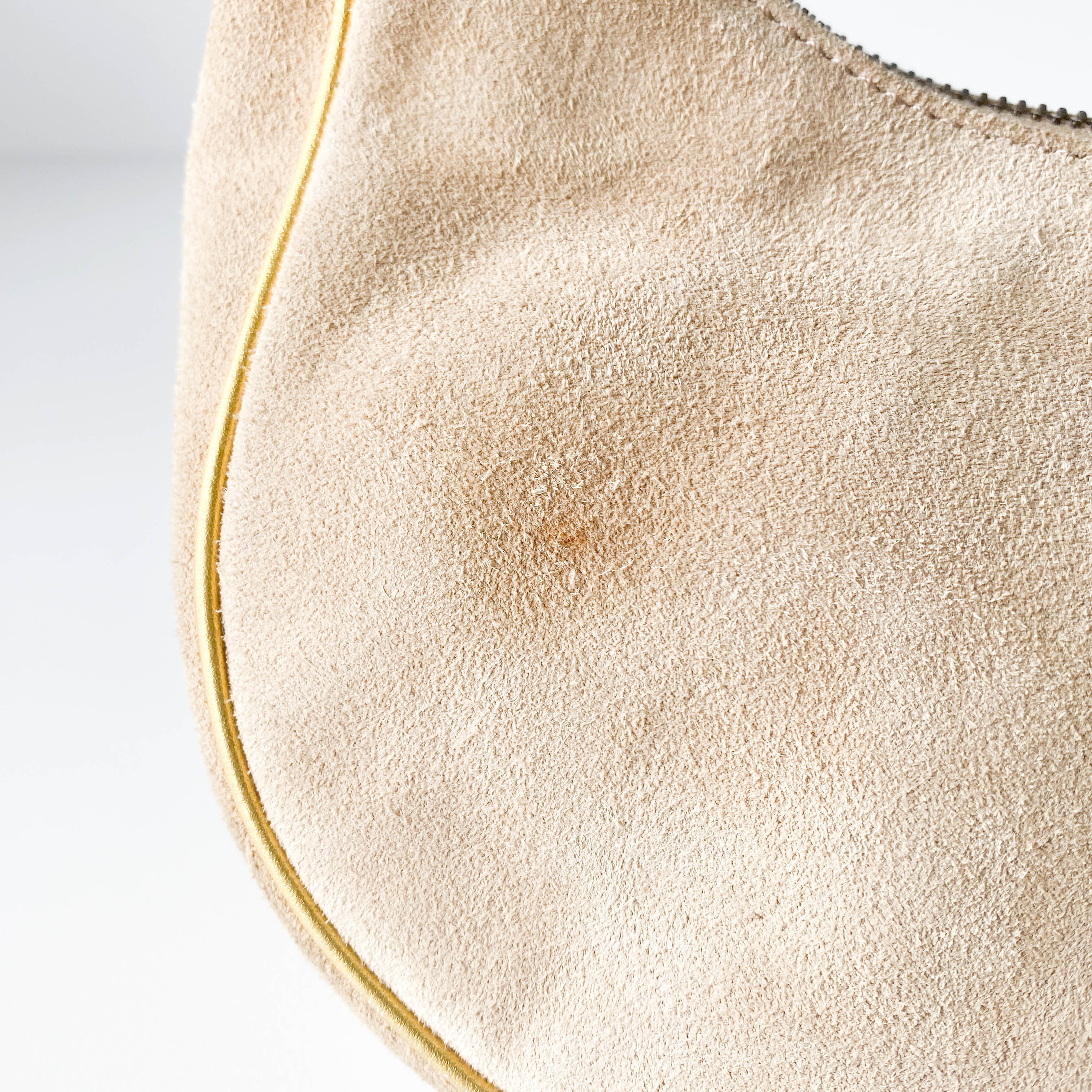 Beige Suede Embroidered Shoulder Bag