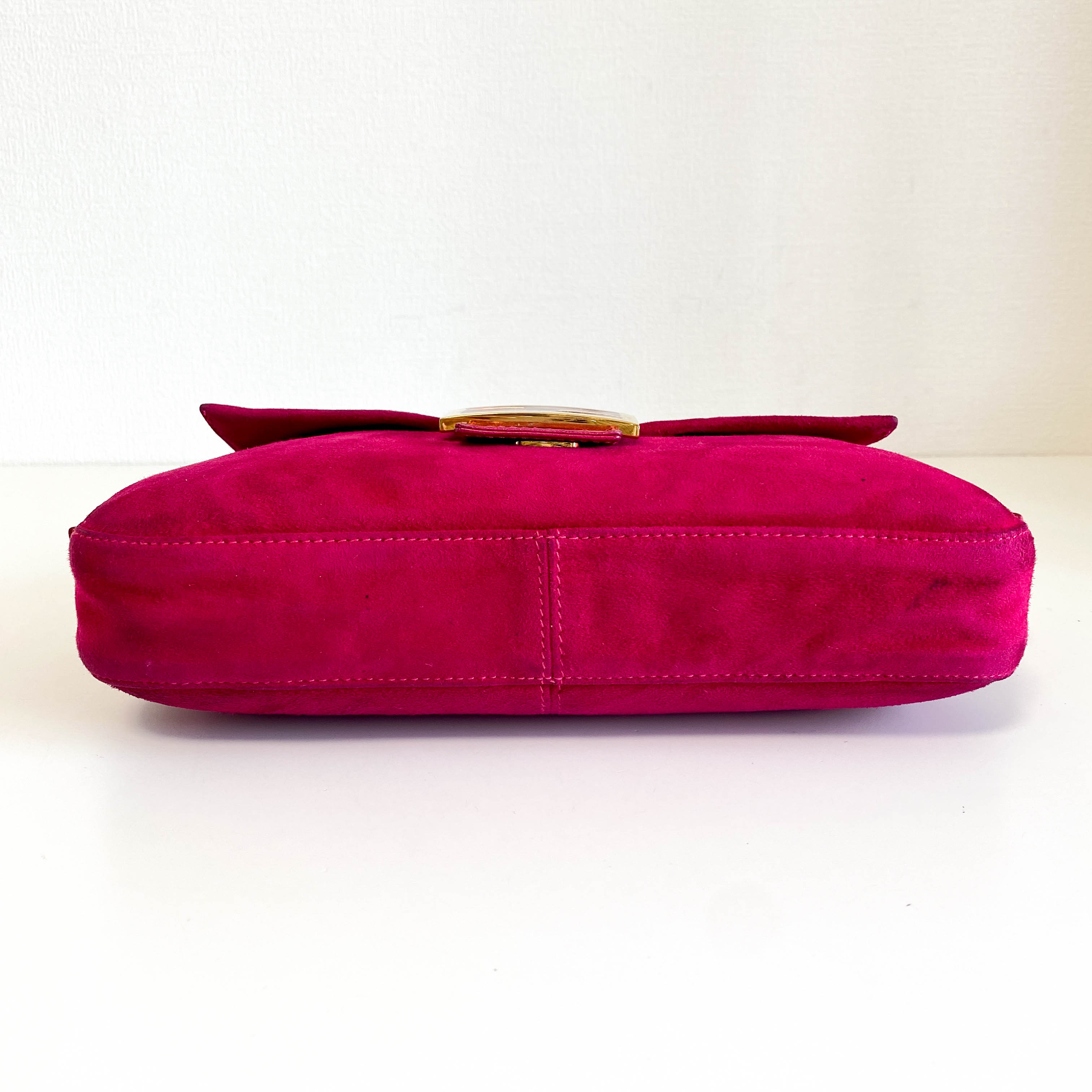 Baguette Pink Suede Shoulder Bag