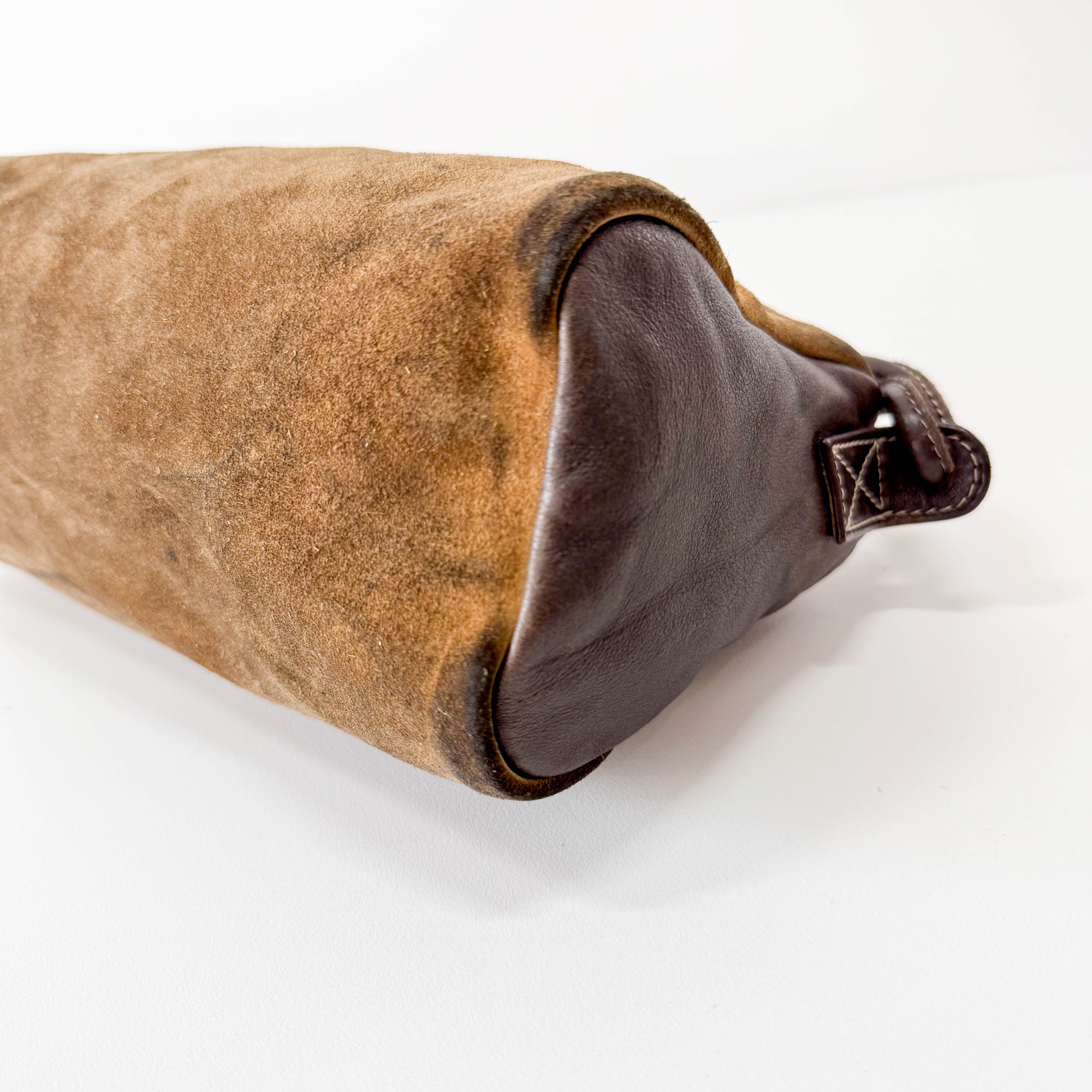 Suede Anagram Brown Pouch Shoulder Bag