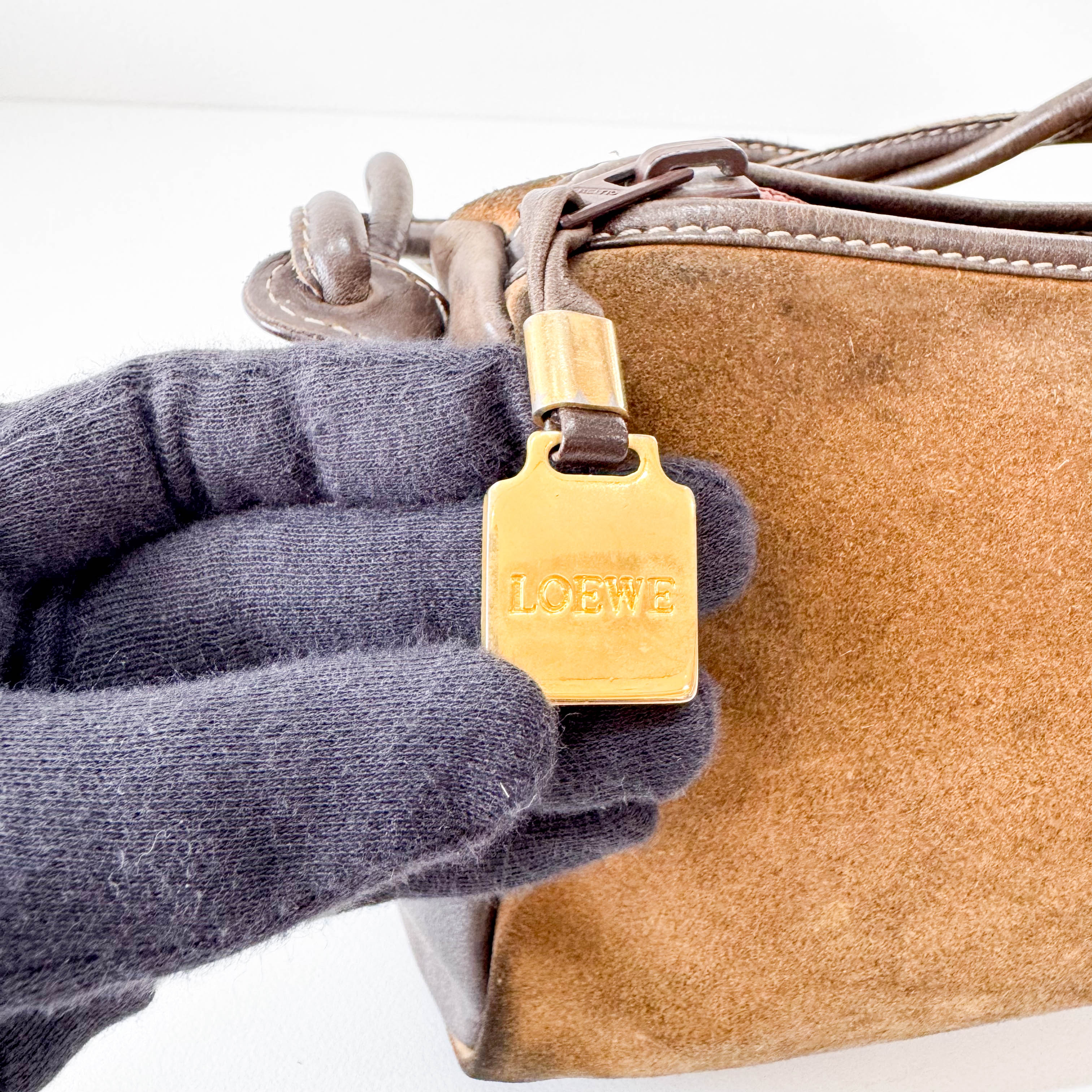 Suede Anagram Brown Pouch Shoulder Bag