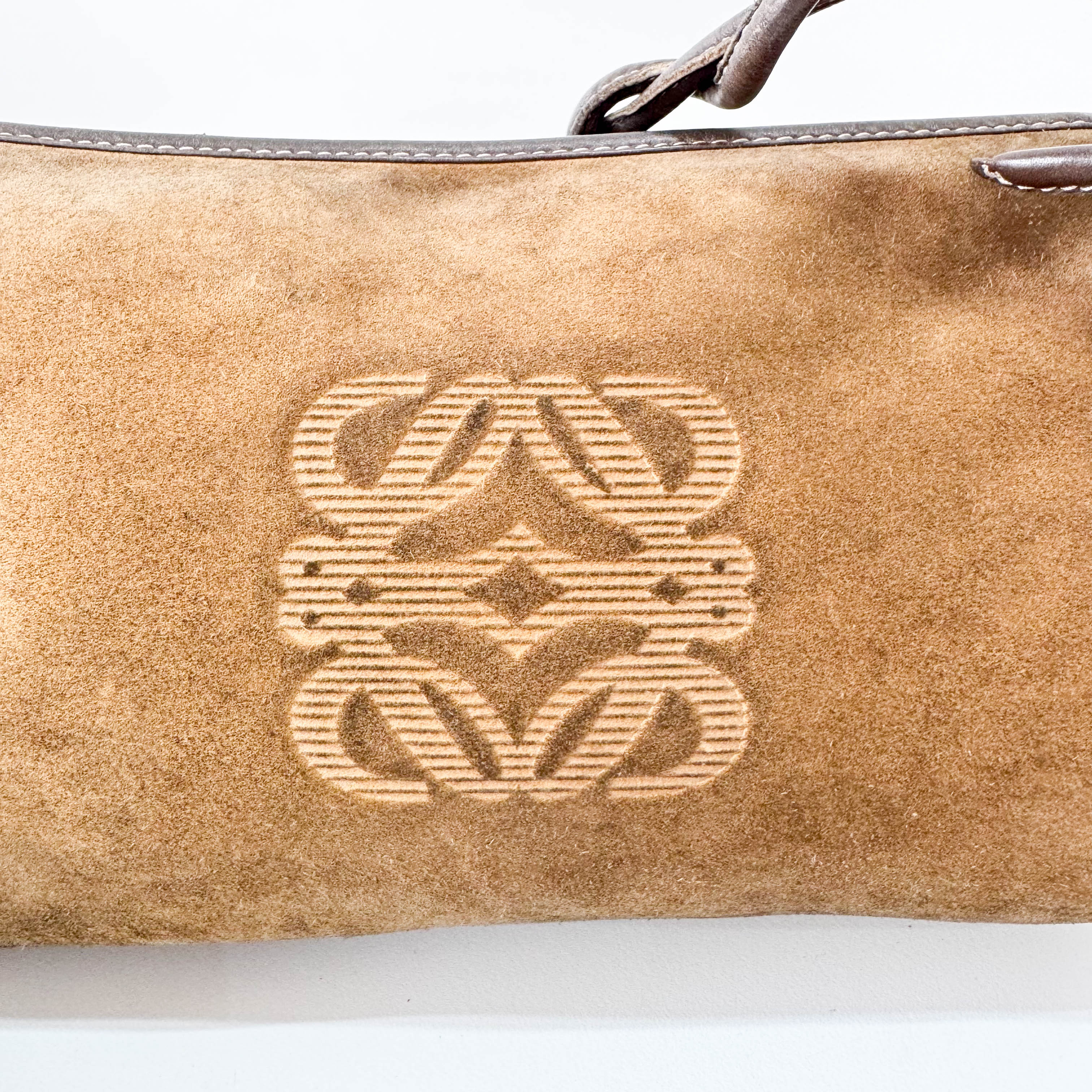 Suede Anagram Brown Pouch Shoulder Bag