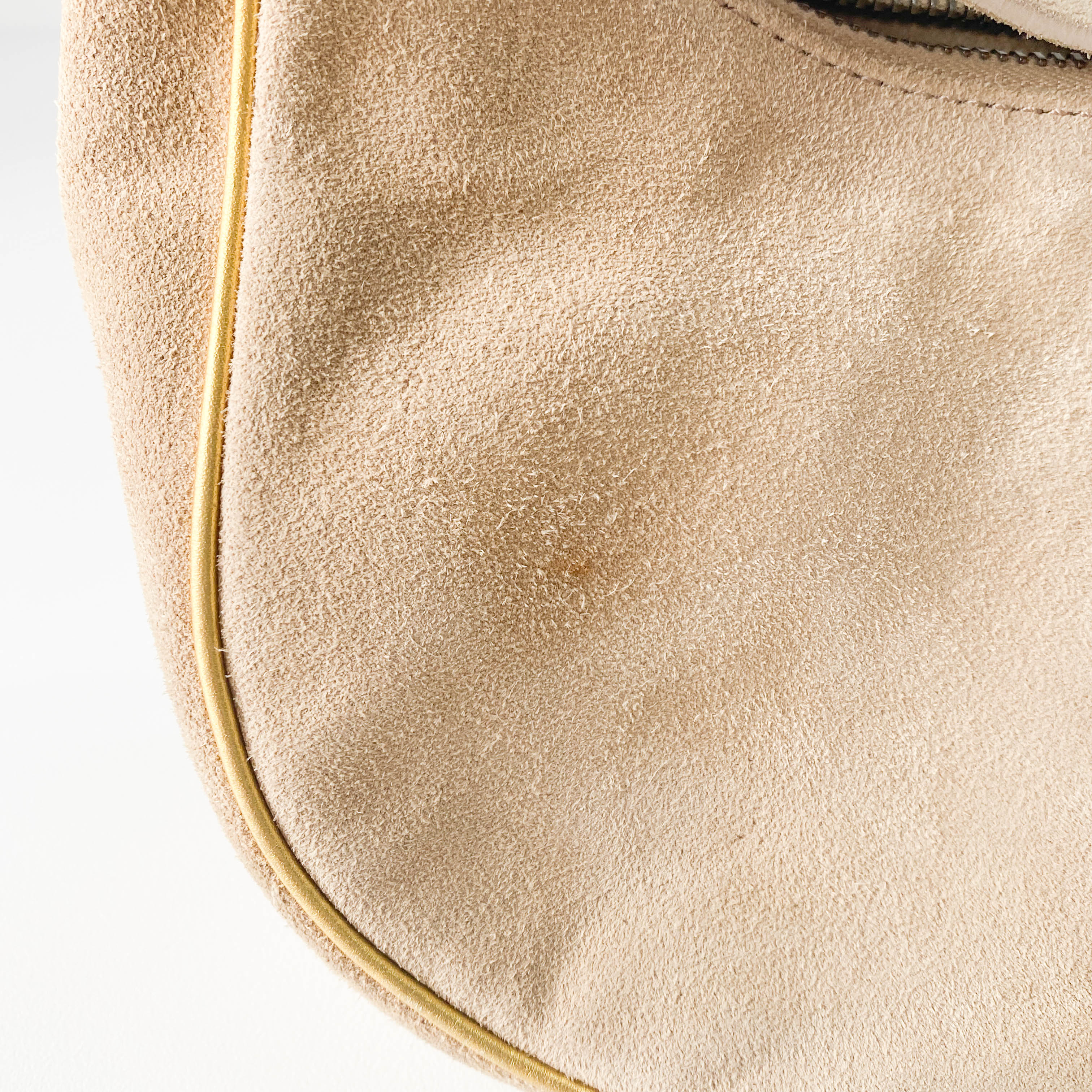 Beige Suede Embroidered Shoulder Bag