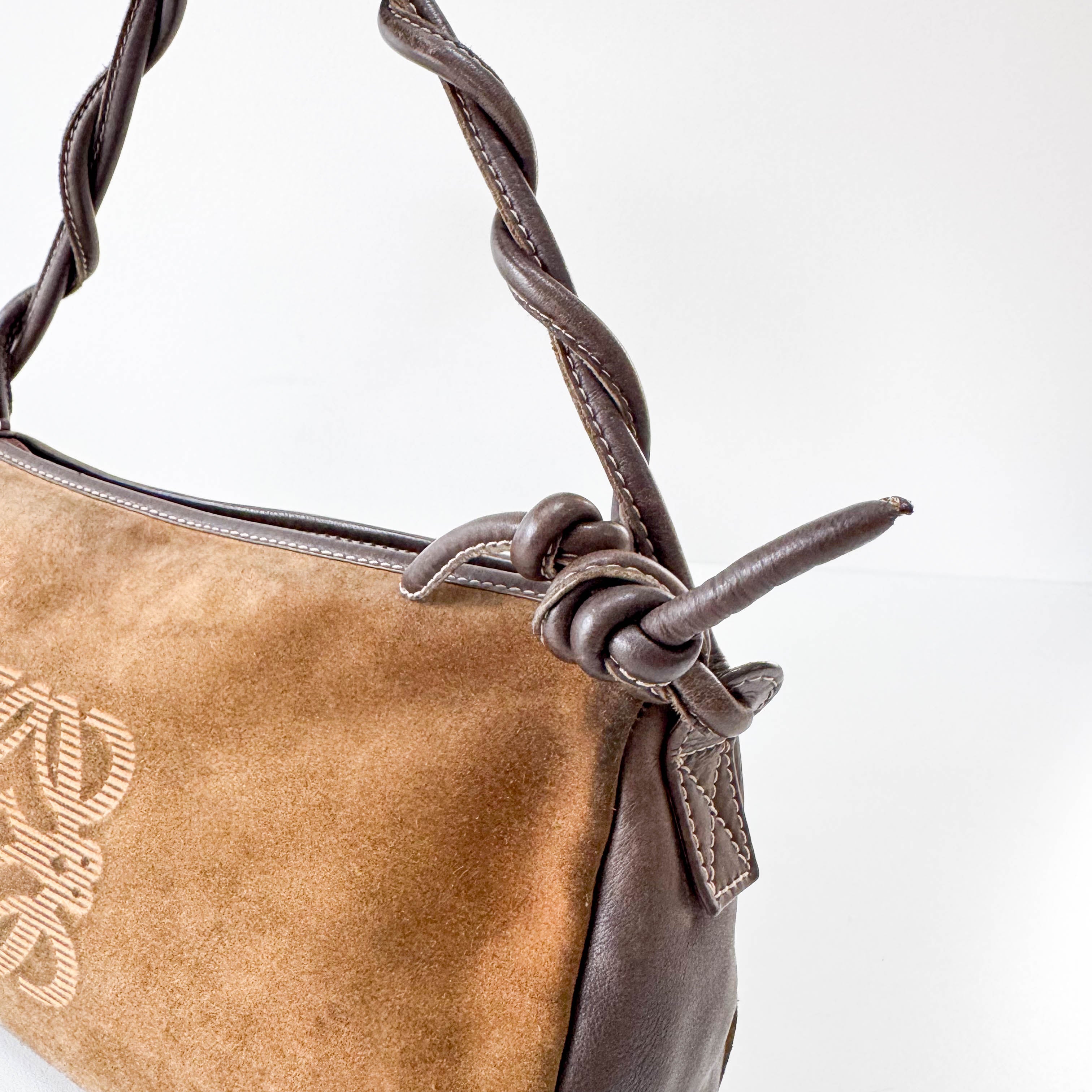 Suede Anagram Brown Pouch Shoulder Bag