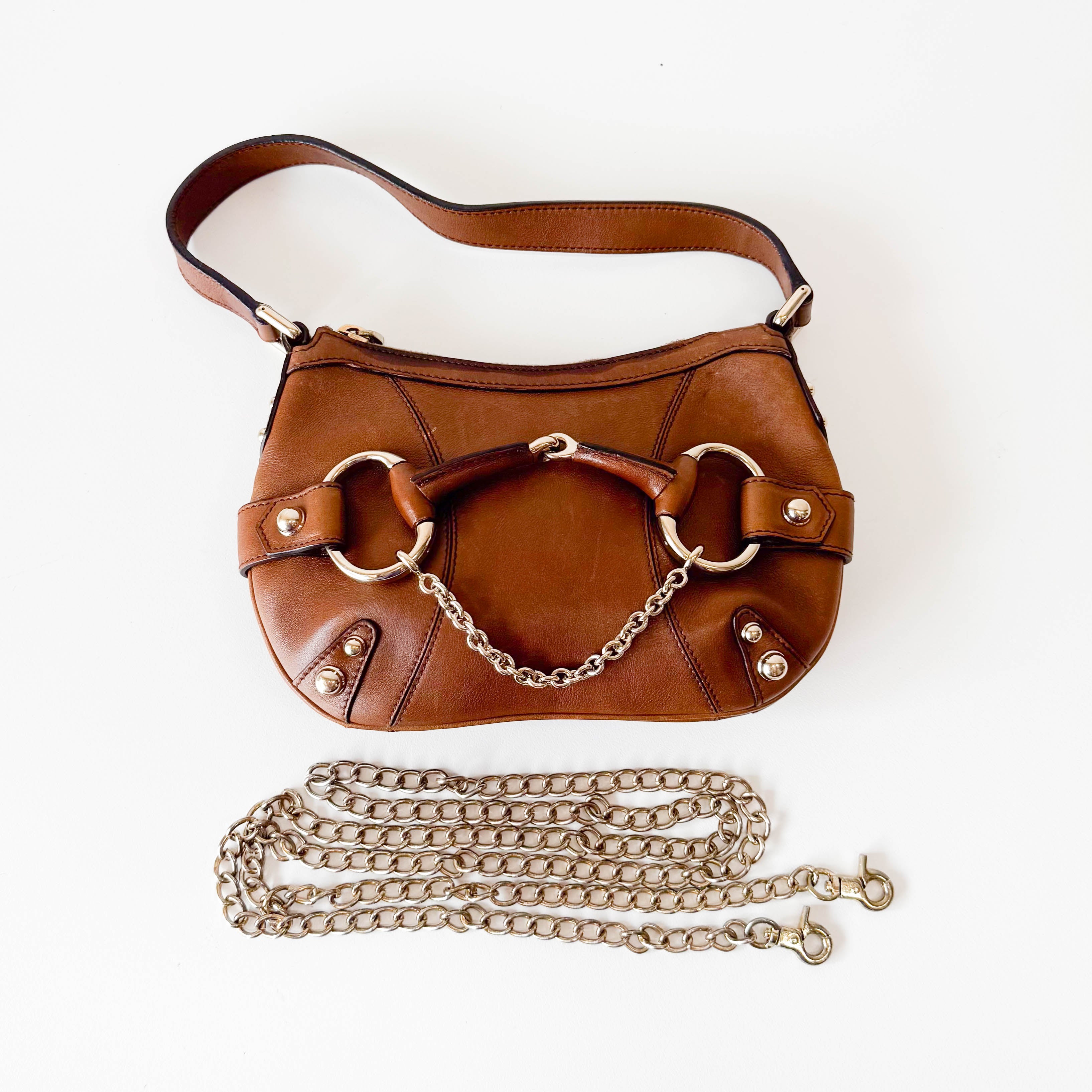 Horsebit Brown Leather Shoulder Bag