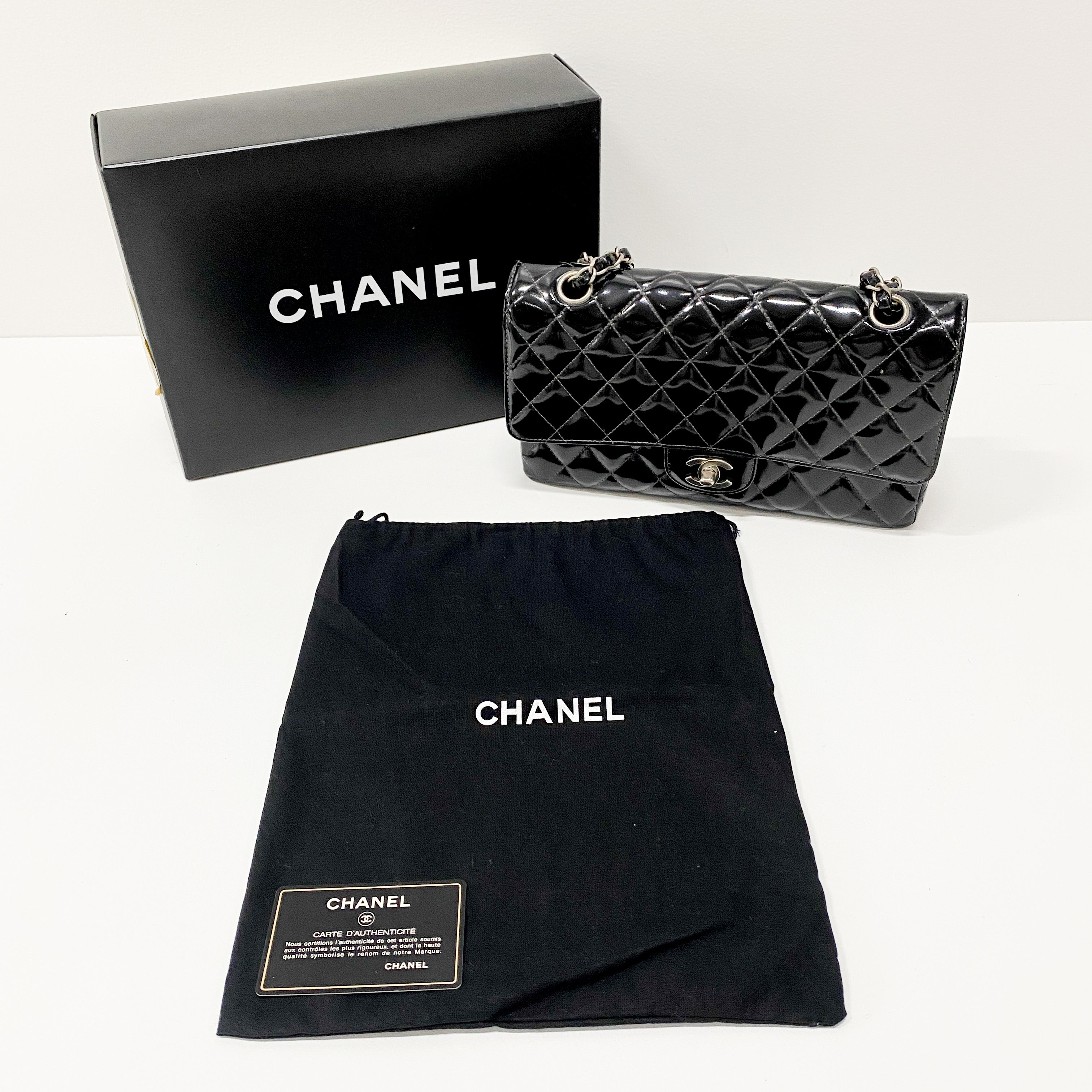 Timeless Classic Double Flap 25 Black Patent Leather Chain Shoulder Bag