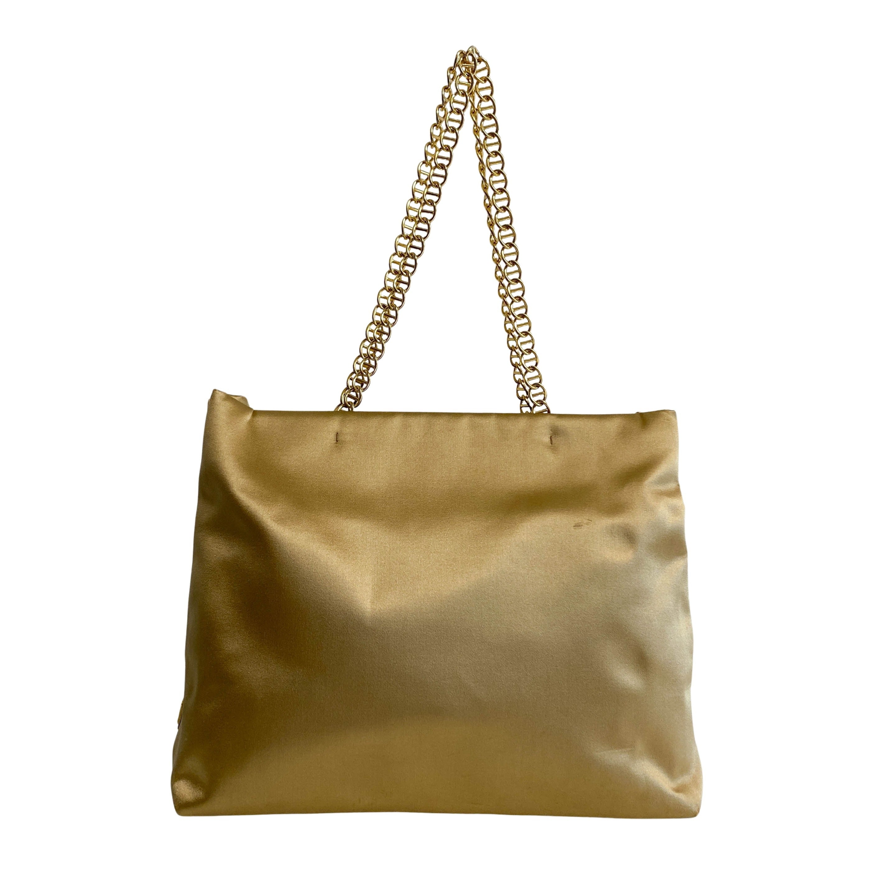 Gold Satin Chain Shoulder Tote