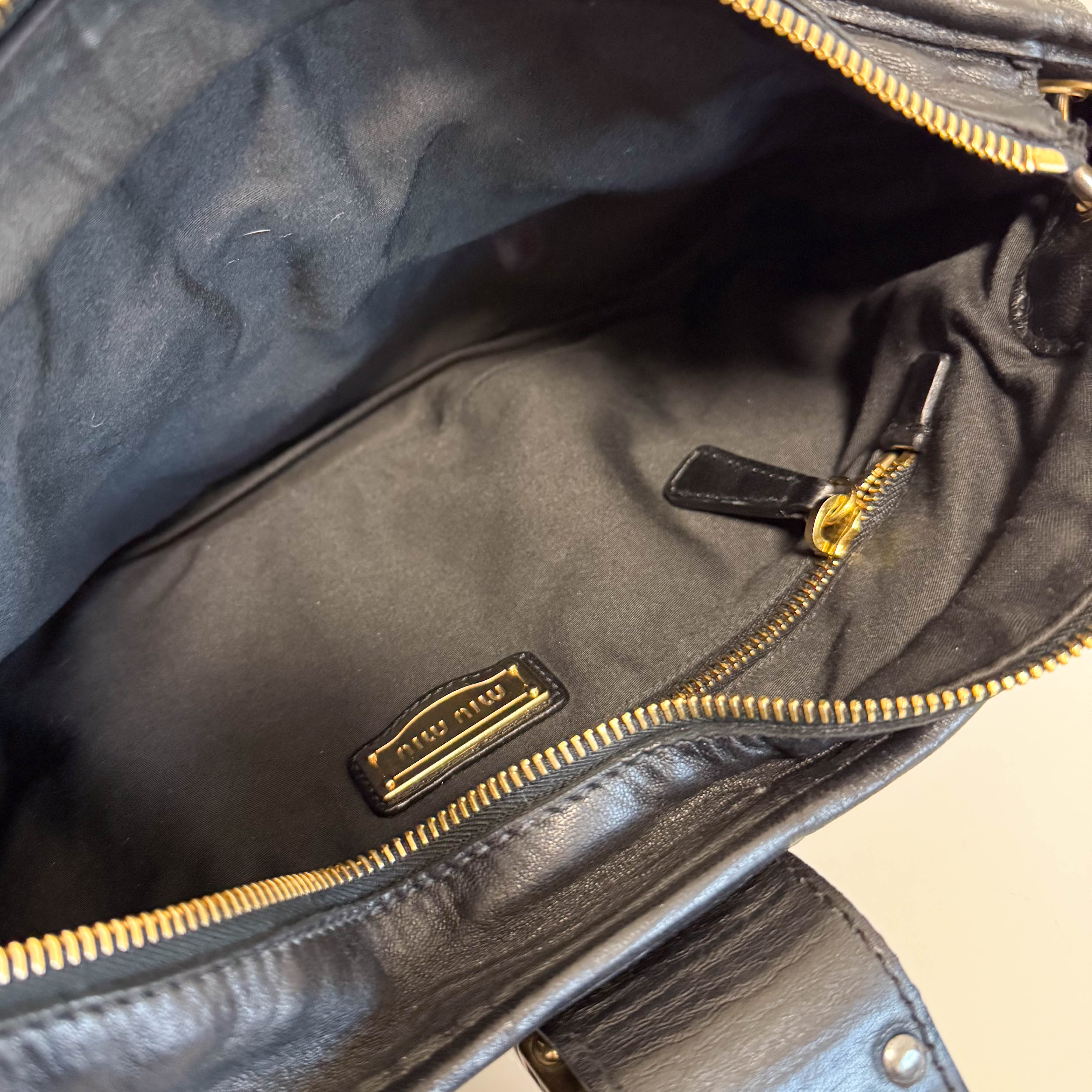 Matelasse Black Leather Hobo Shoulder Bag