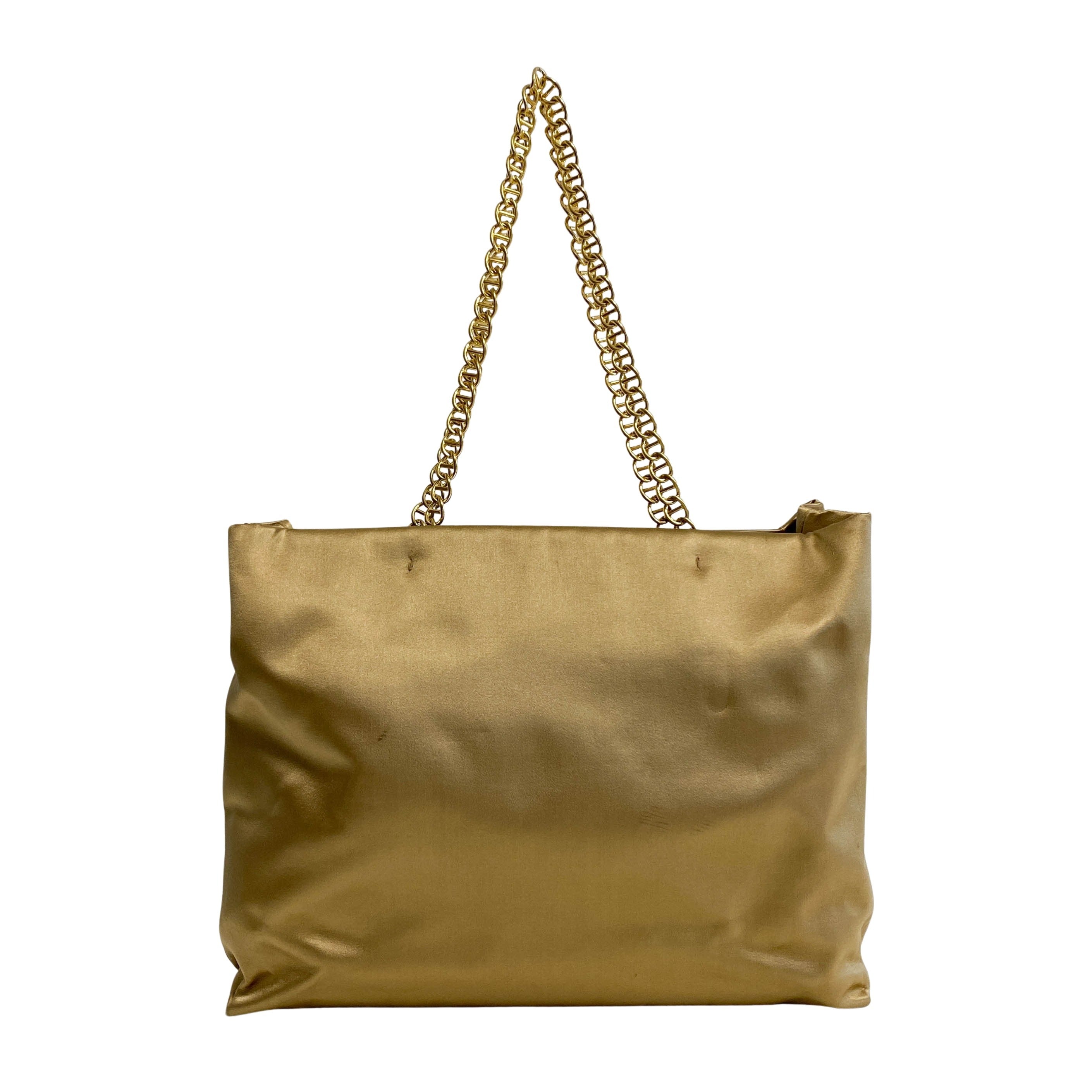 Gold Satin Chain Shoulder Tote
