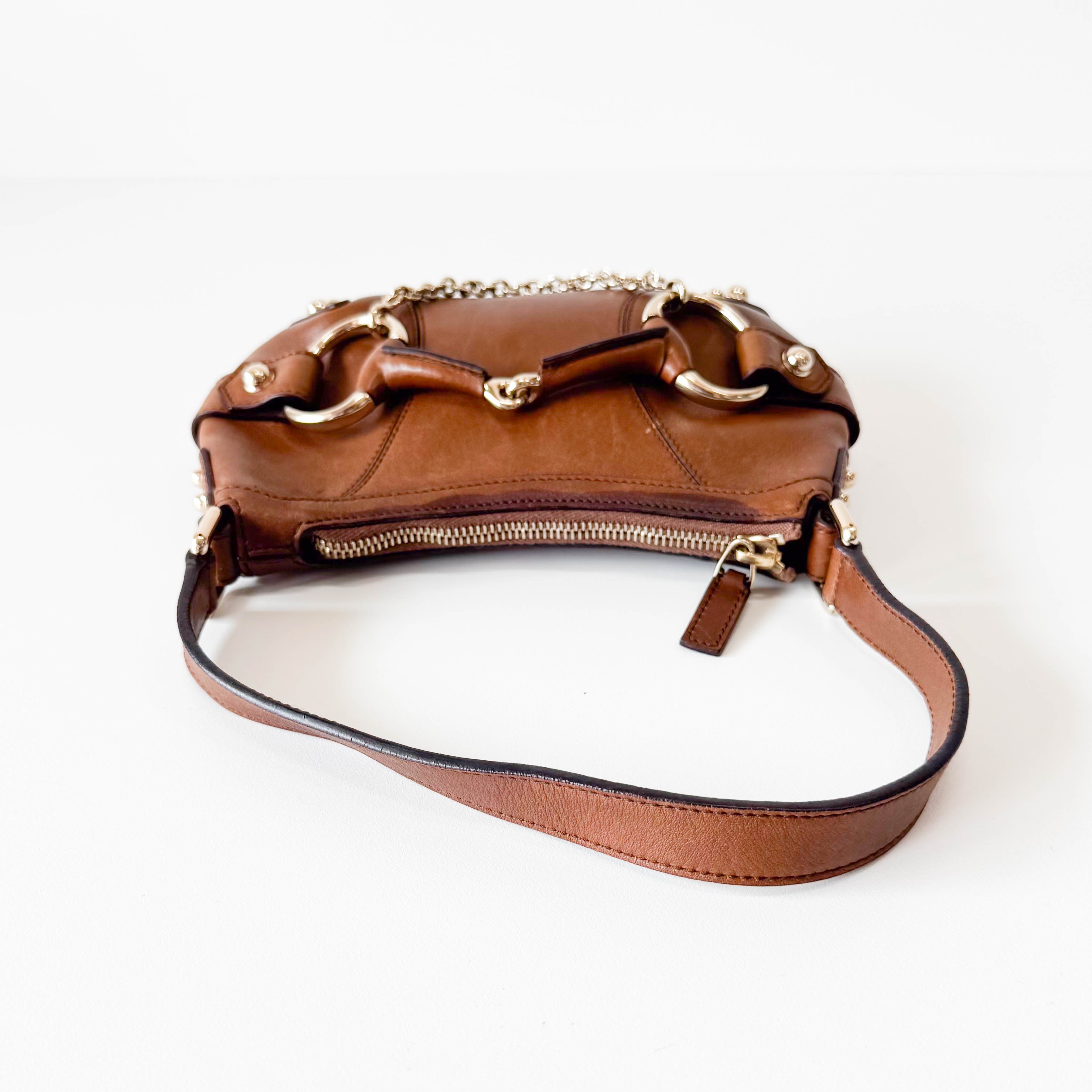 Horsebit Brown Leather Shoulder Bag