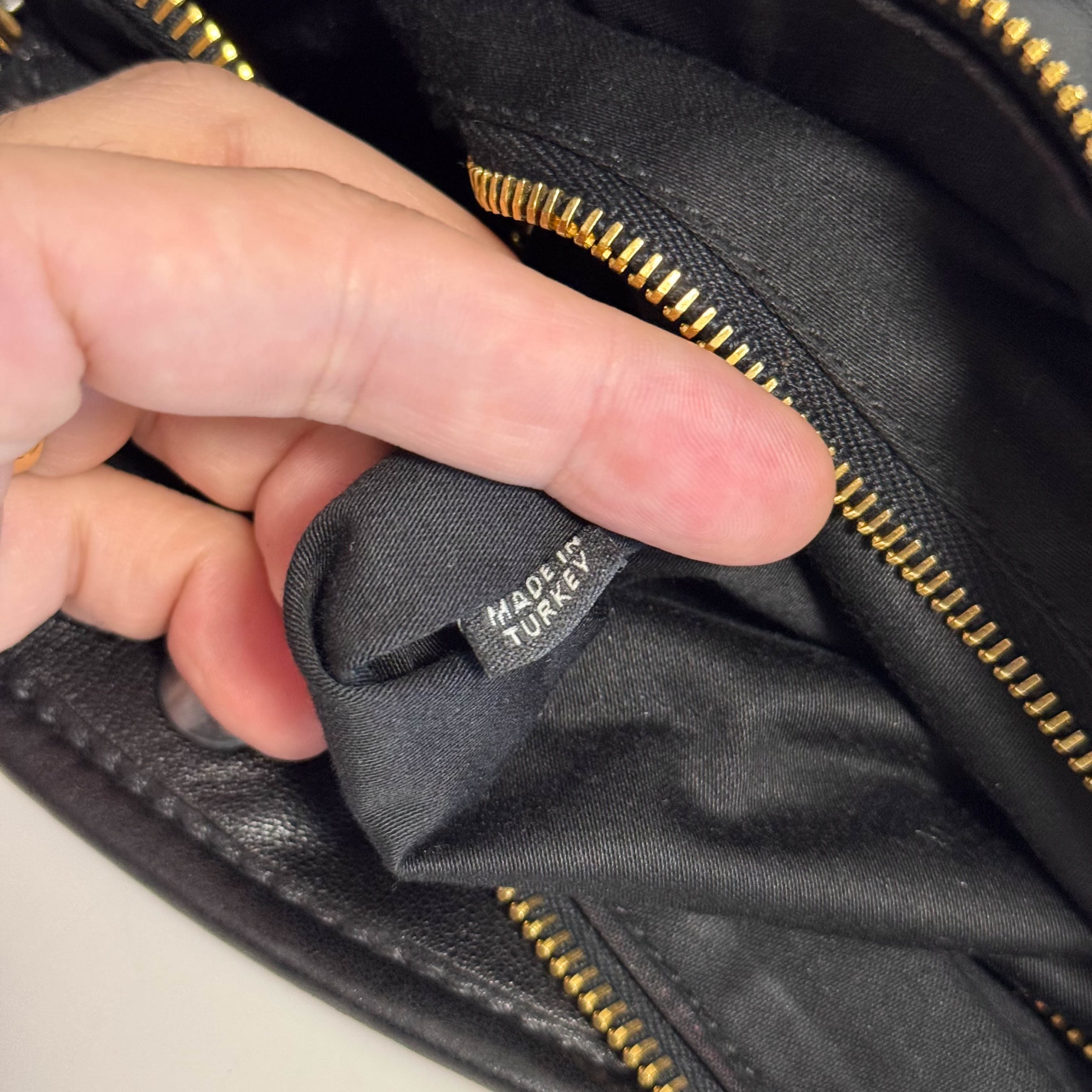 Matelasse Black Leather Hobo Shoulder Bag