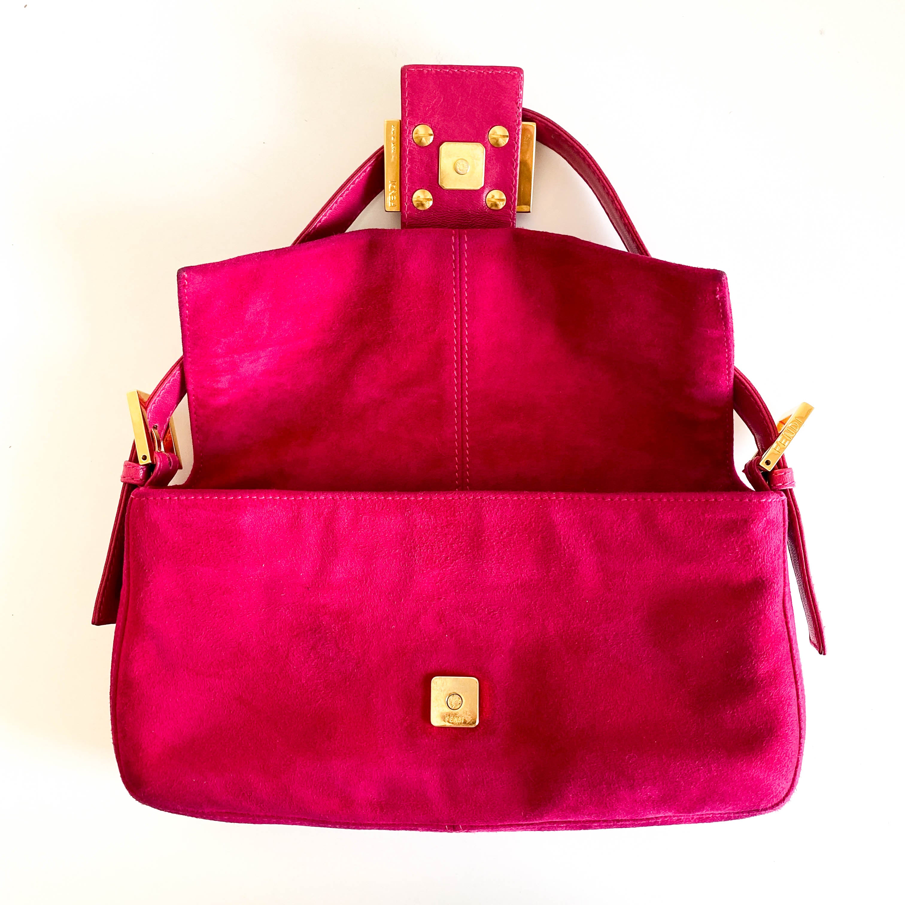 Baguette Pink Suede Shoulder Bag