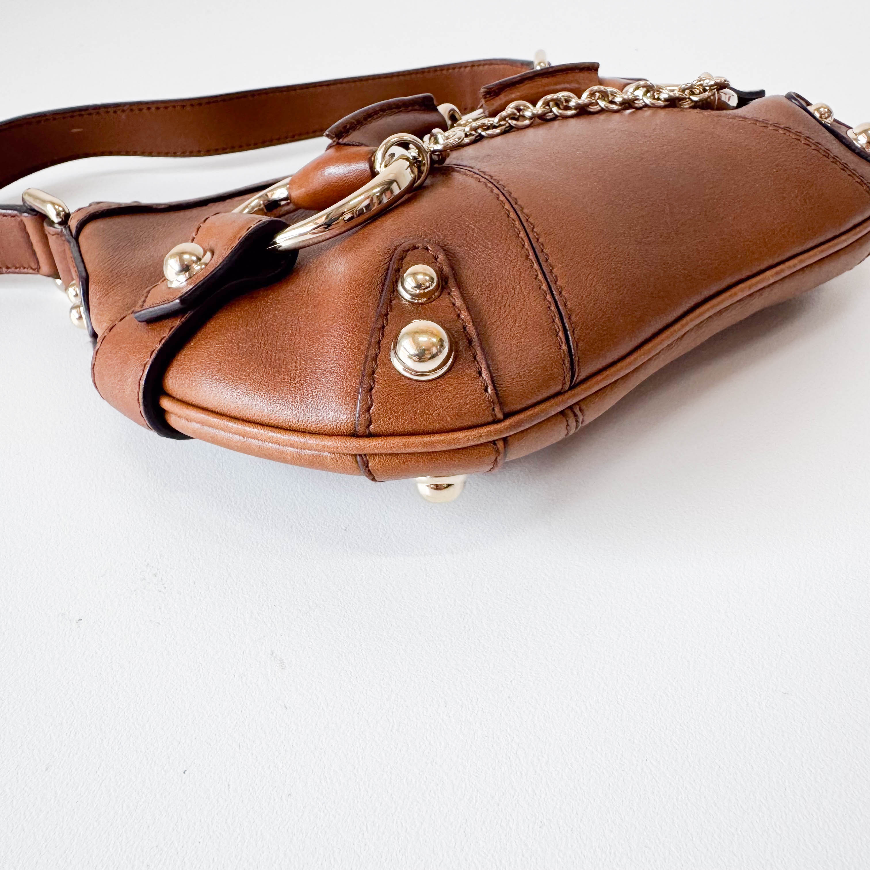 Horsebit Brown Leather Shoulder Bag