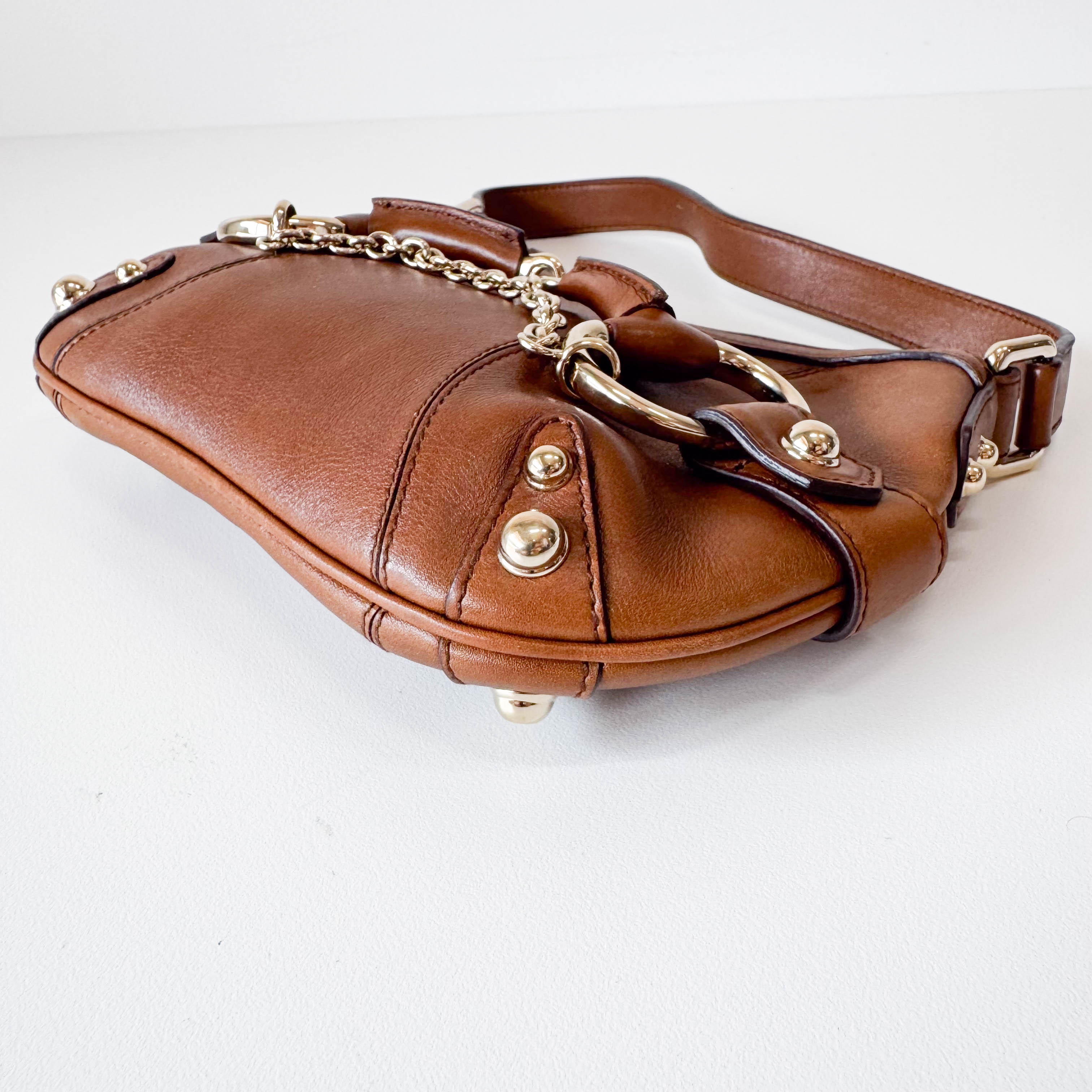 Horsebit Brown Leather Shoulder Bag