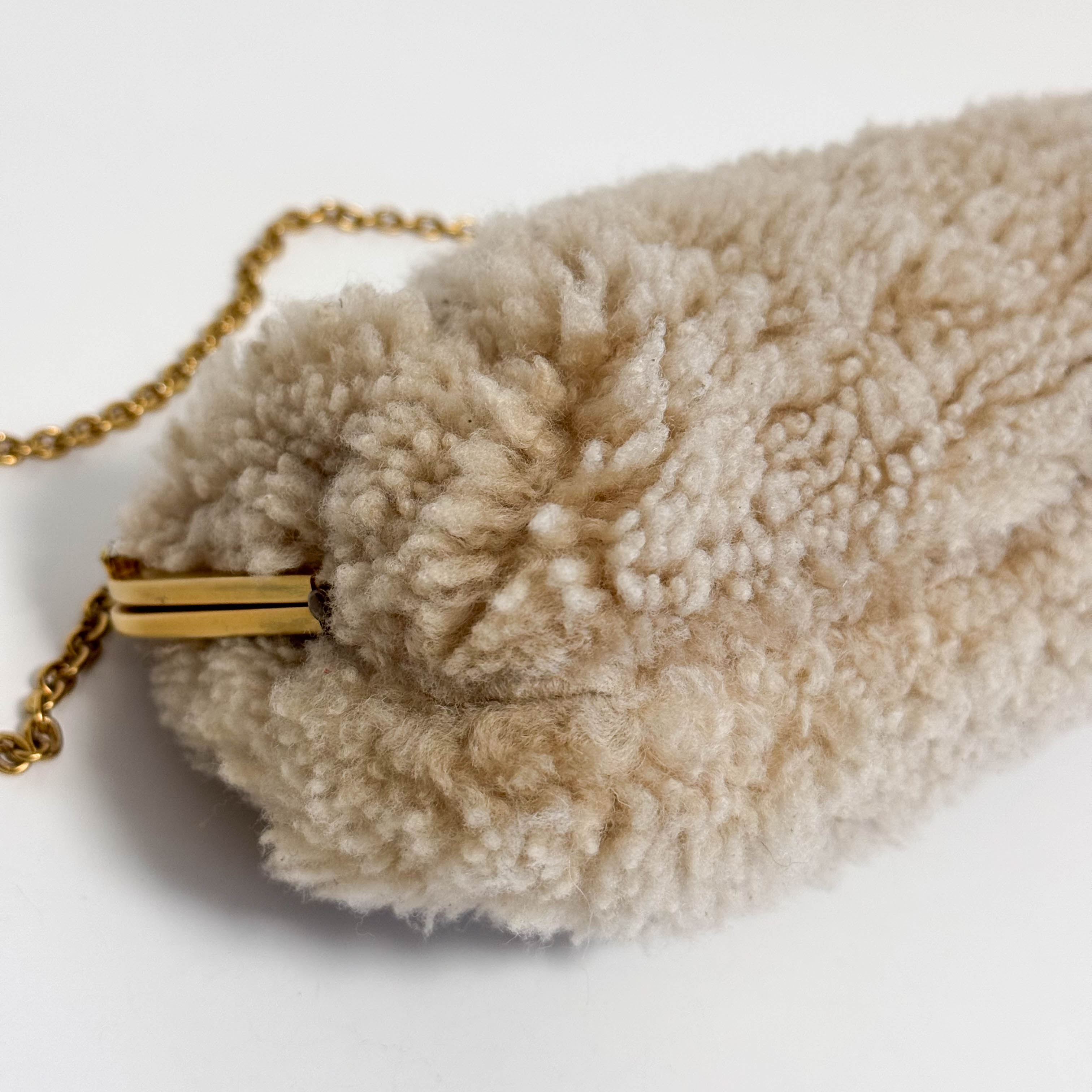 Beige Sheep Fur Bijou Chain Shoulder Bag