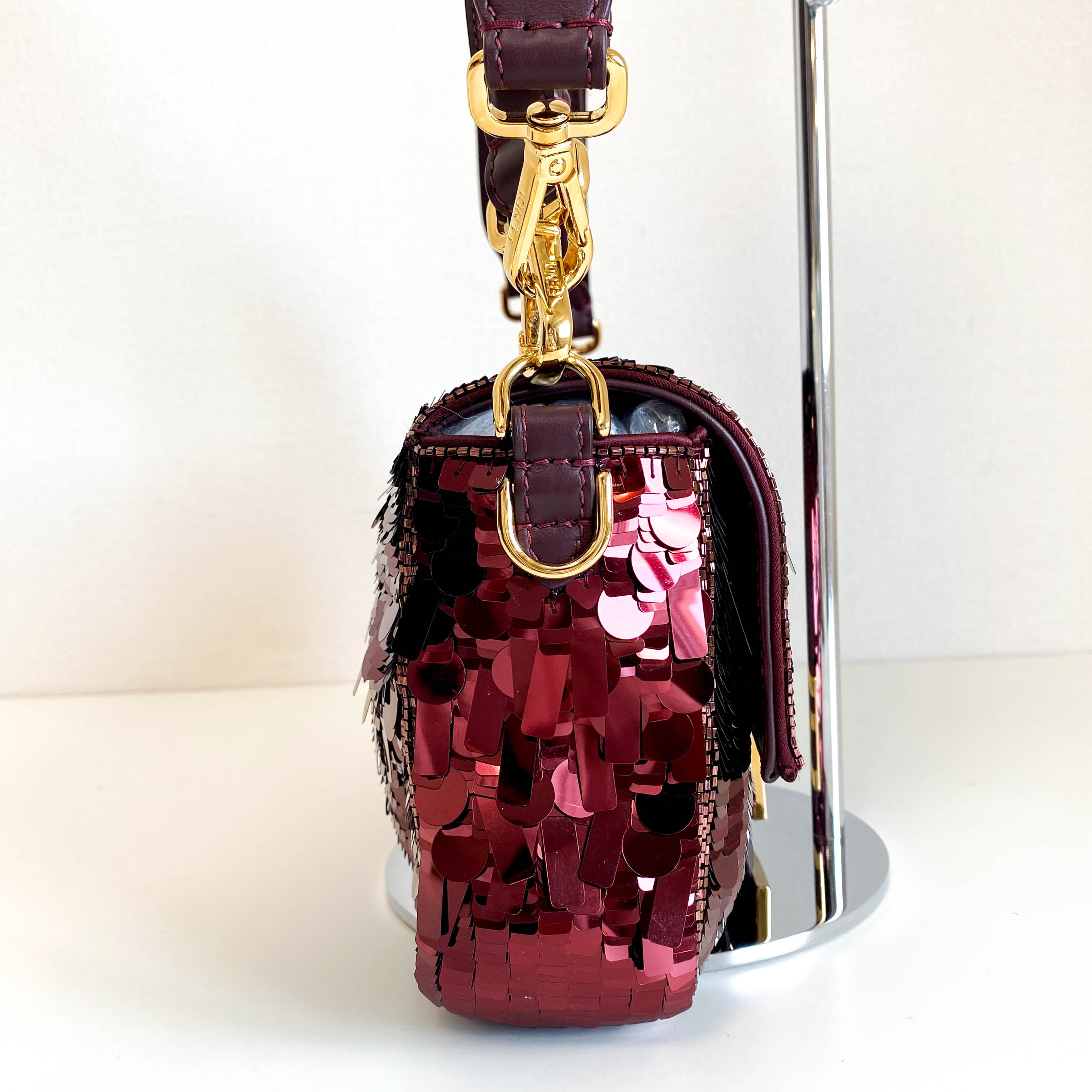 Baguette Burgundy Sequin Shoulder Bag