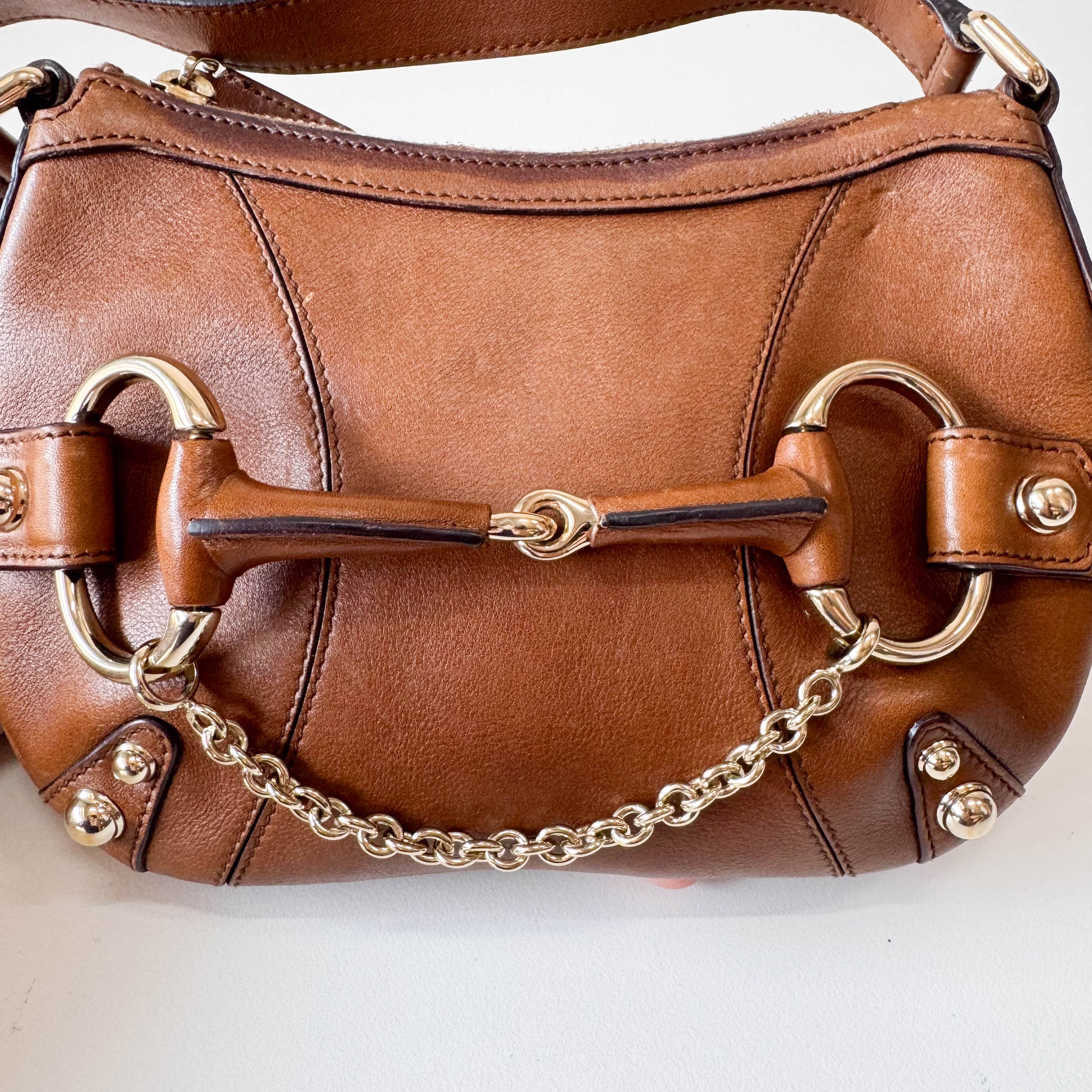 Horsebit Brown Leather Shoulder Bag