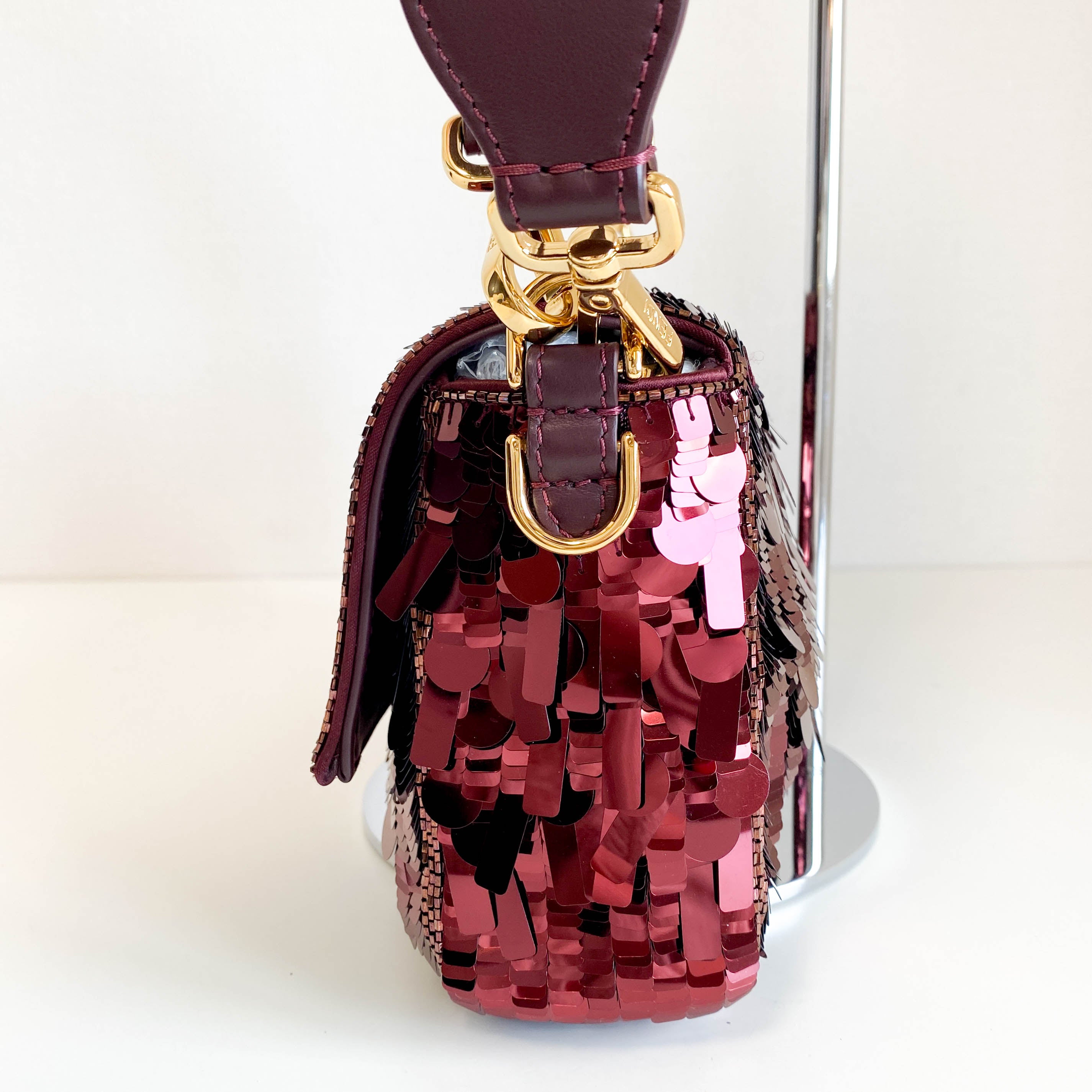 Baguette Burgundy Sequin Shoulder Bag