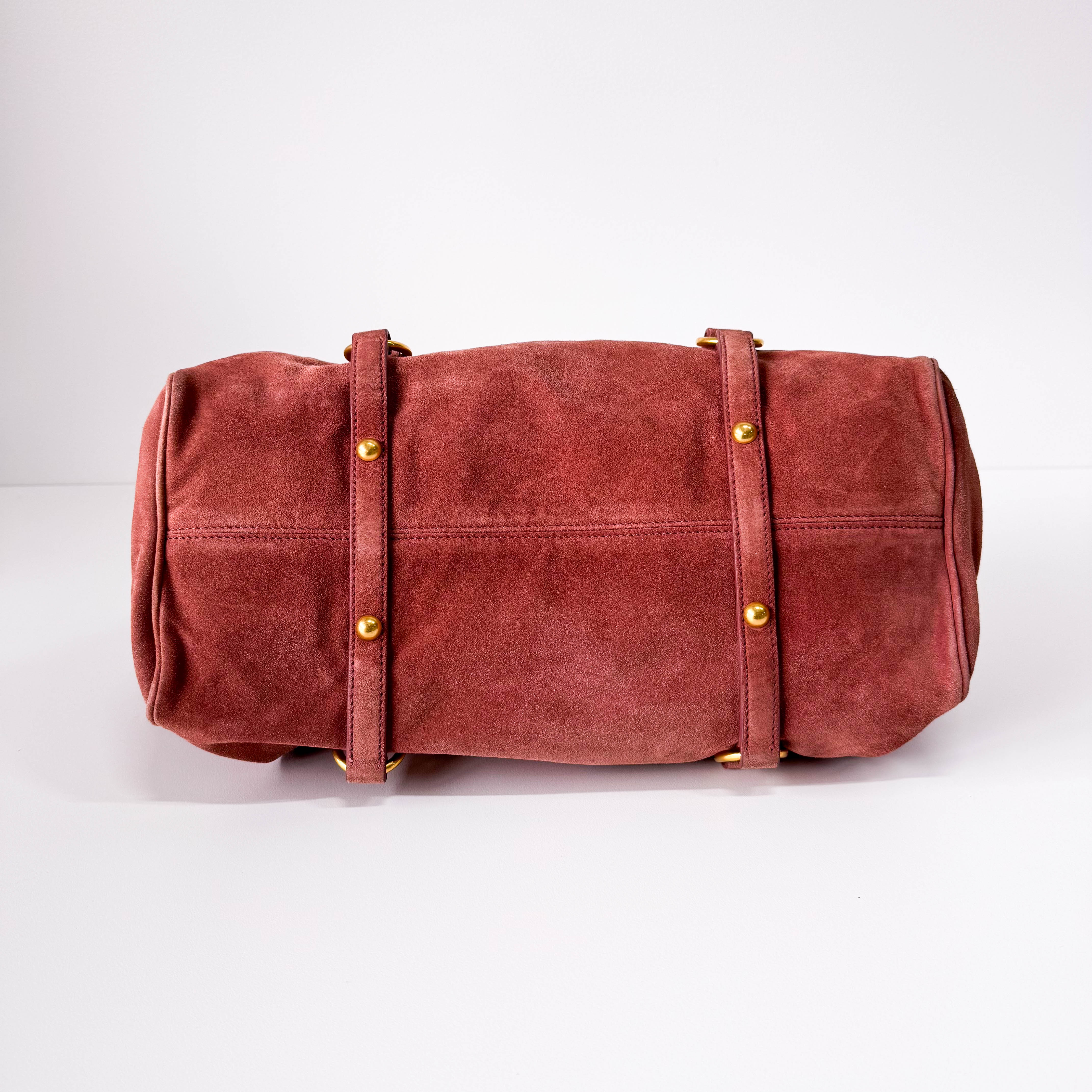 Bow Rose Pink Suede Handle Bag