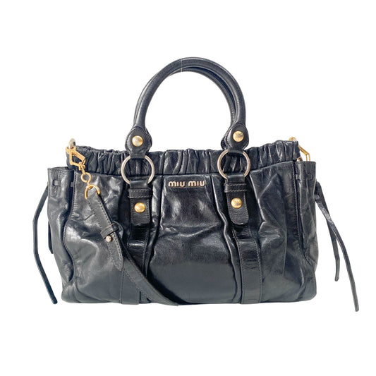 Vitello Black Calfskin Leather Two Way Bag