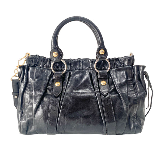 Vitello Black Calfskin Leather Two Way Bag