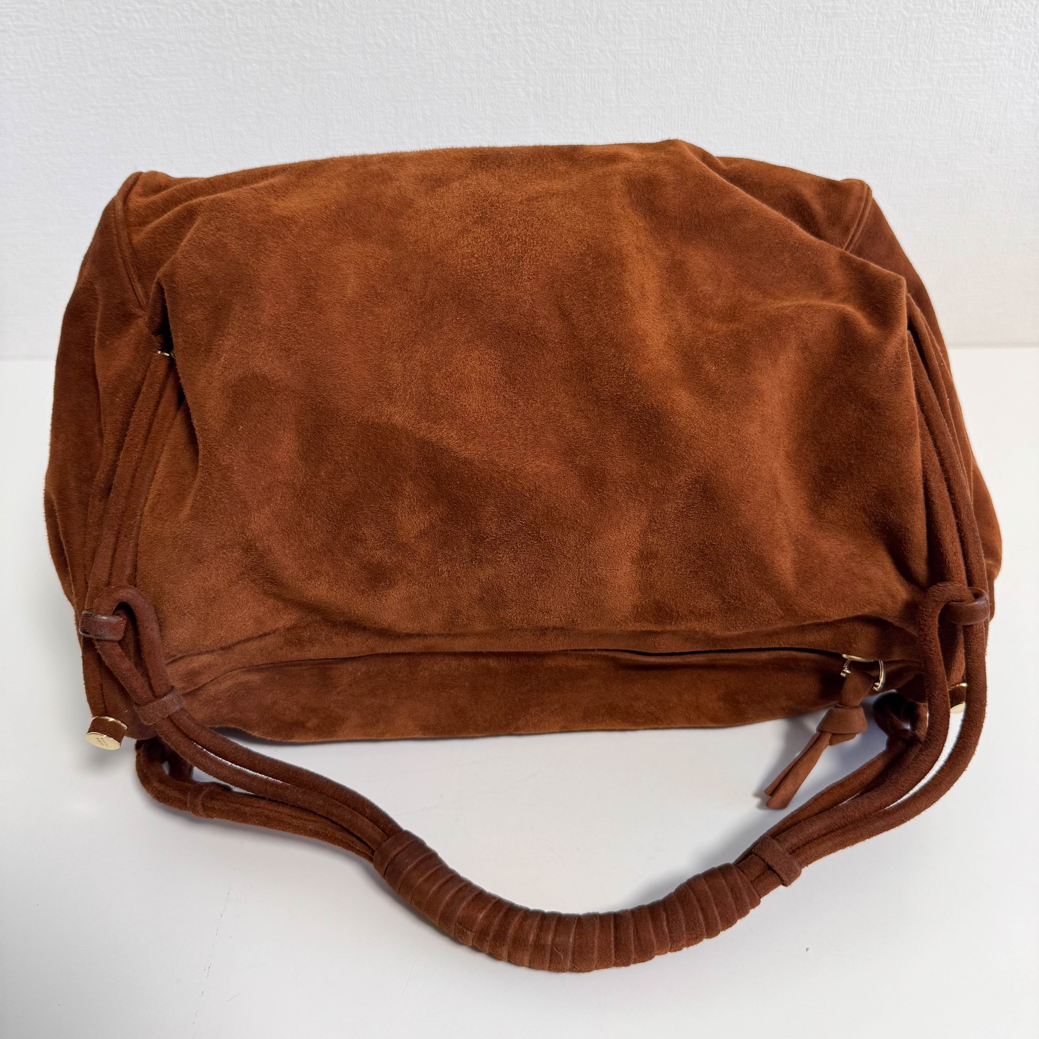 Vintage Brown Suede Top Handle Bag