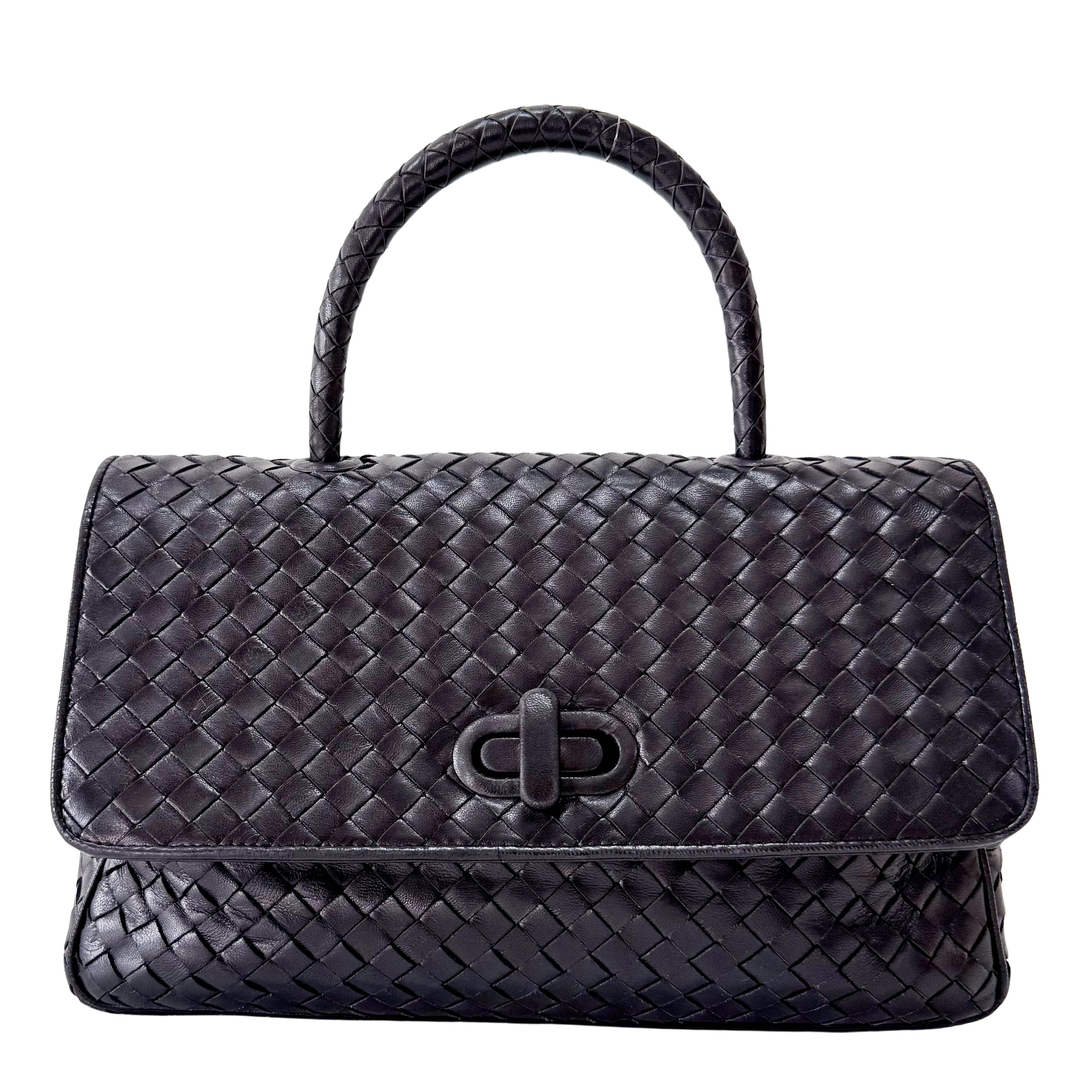 Black Intercciato Leather Handbag