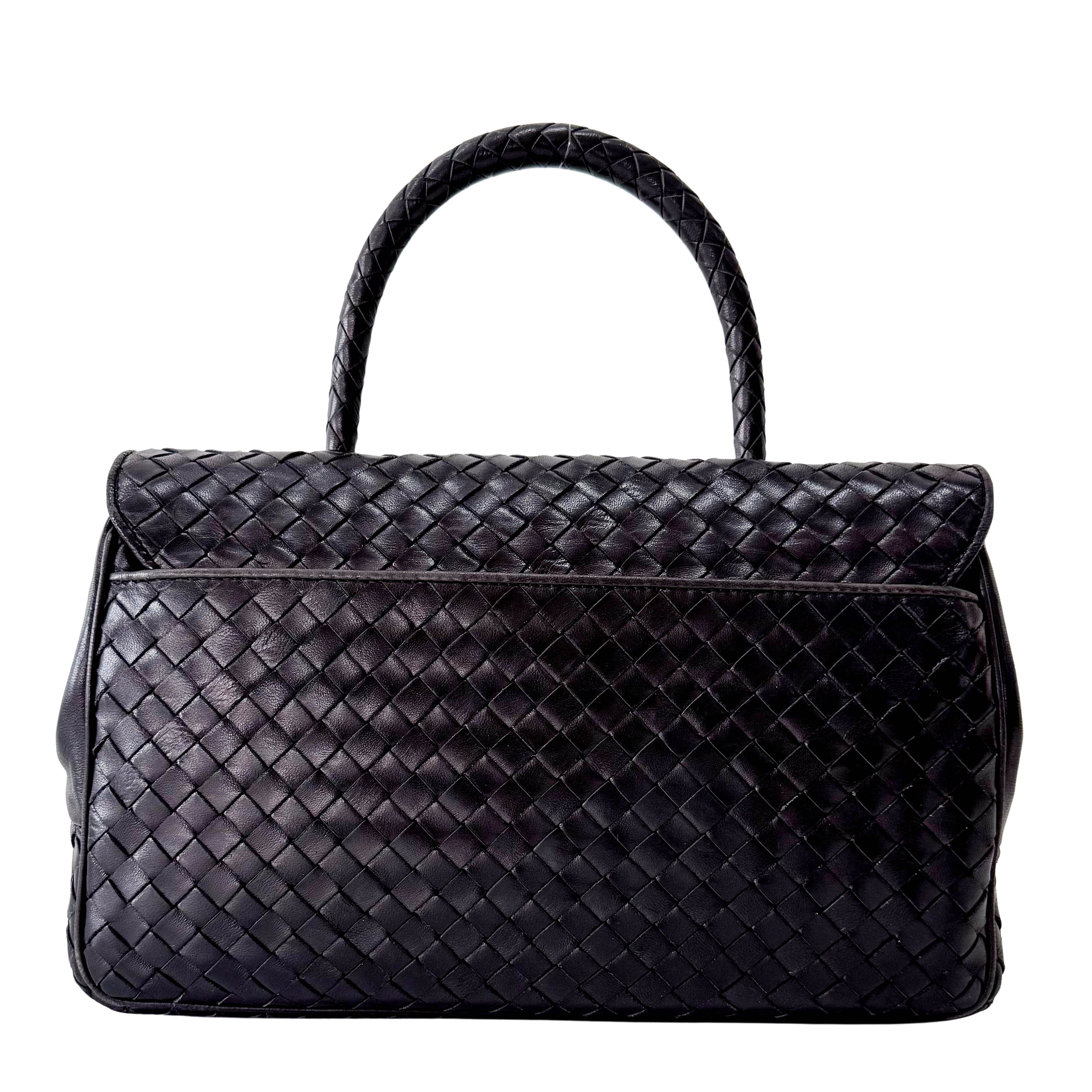 Black Intercciato Leather Handbag