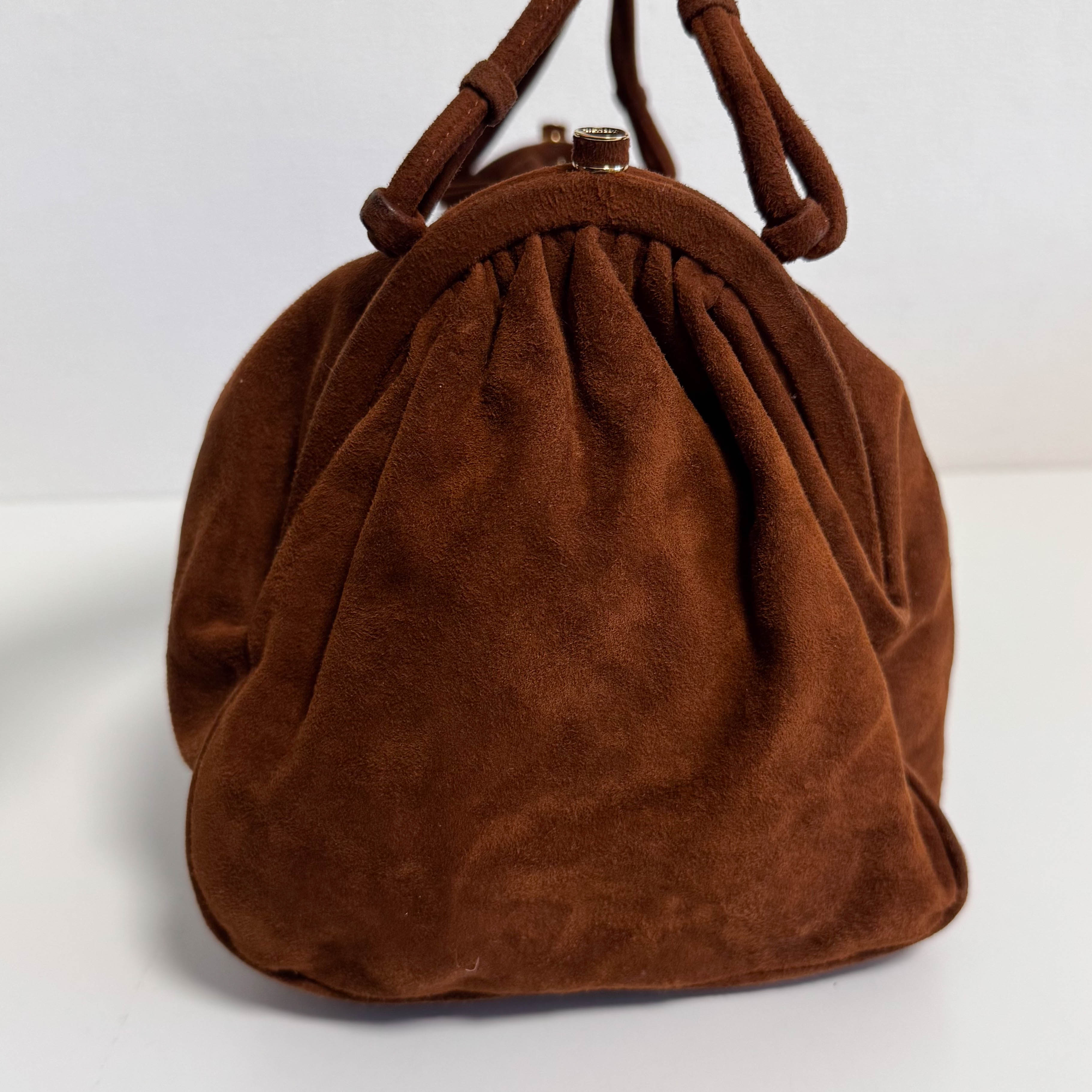 Vintage Brown Suede Top Handle Bag
