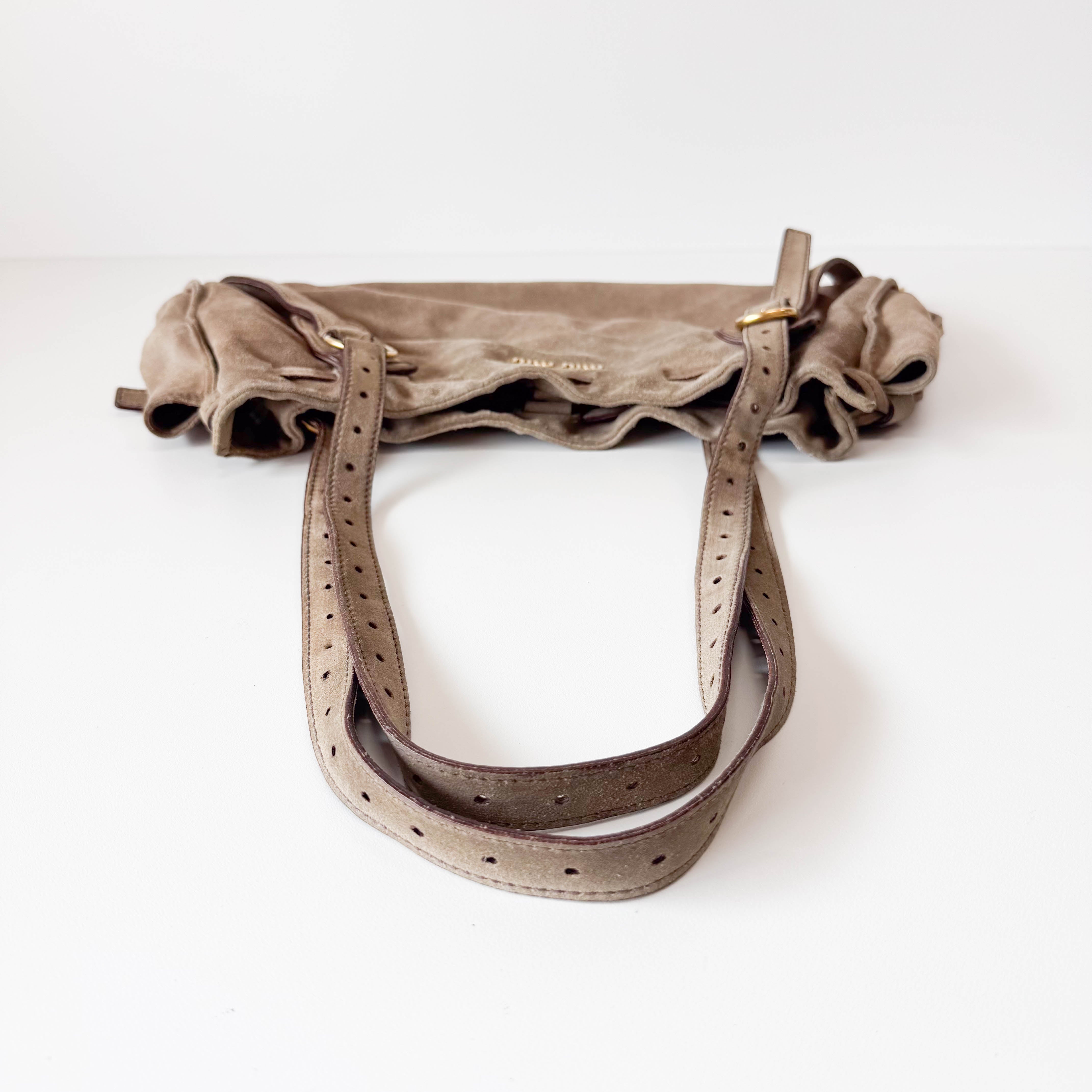 Khaki Suede Shoulder Bag