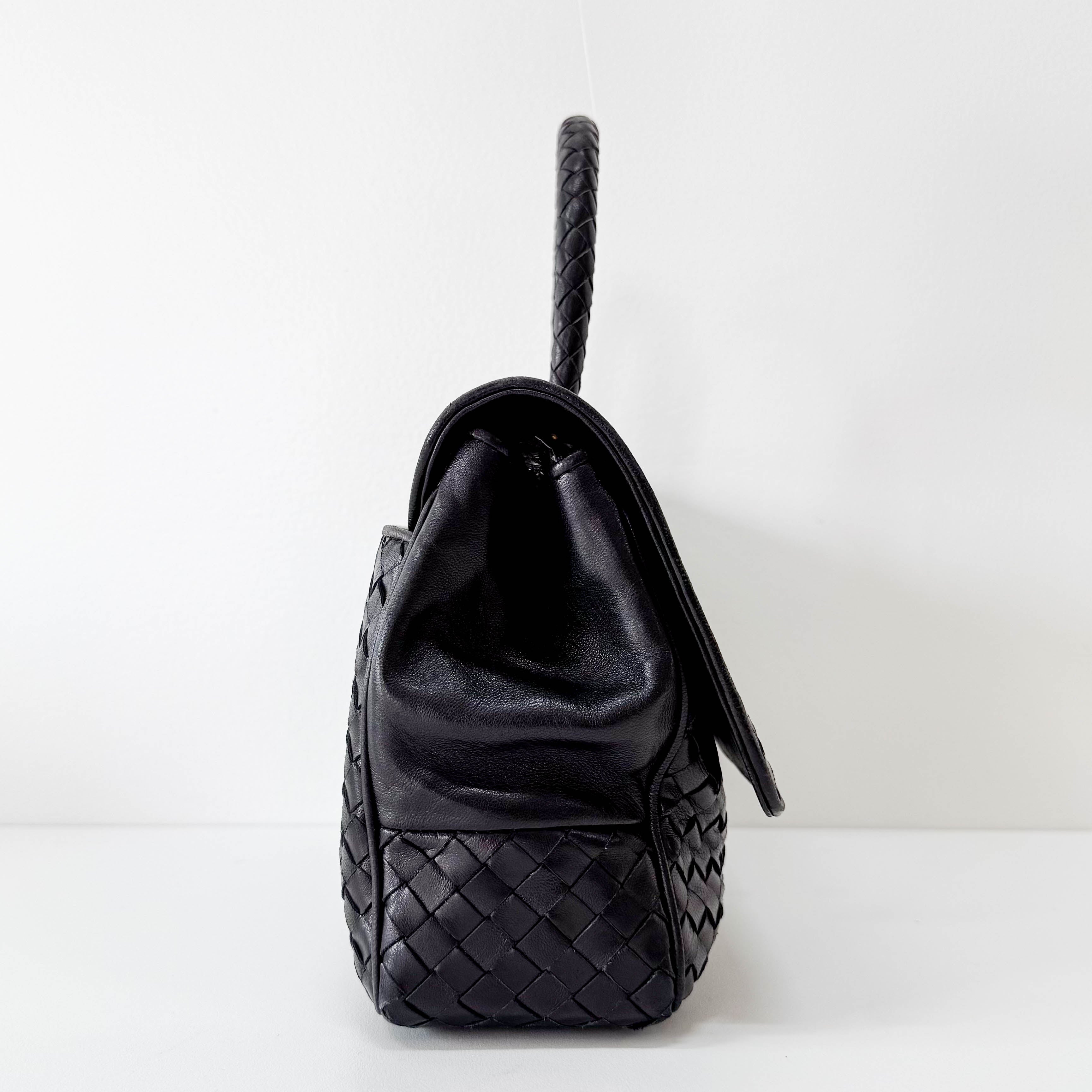 Black Intercciato Leather Handbag