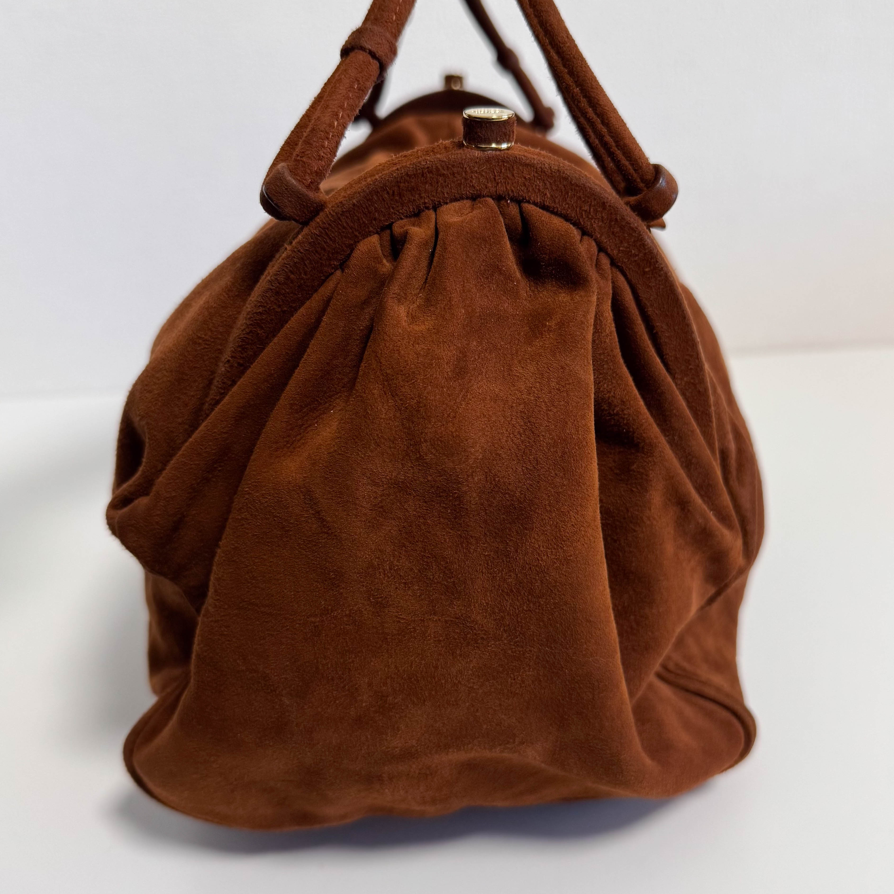 Vintage Brown Suede Top Handle Bag