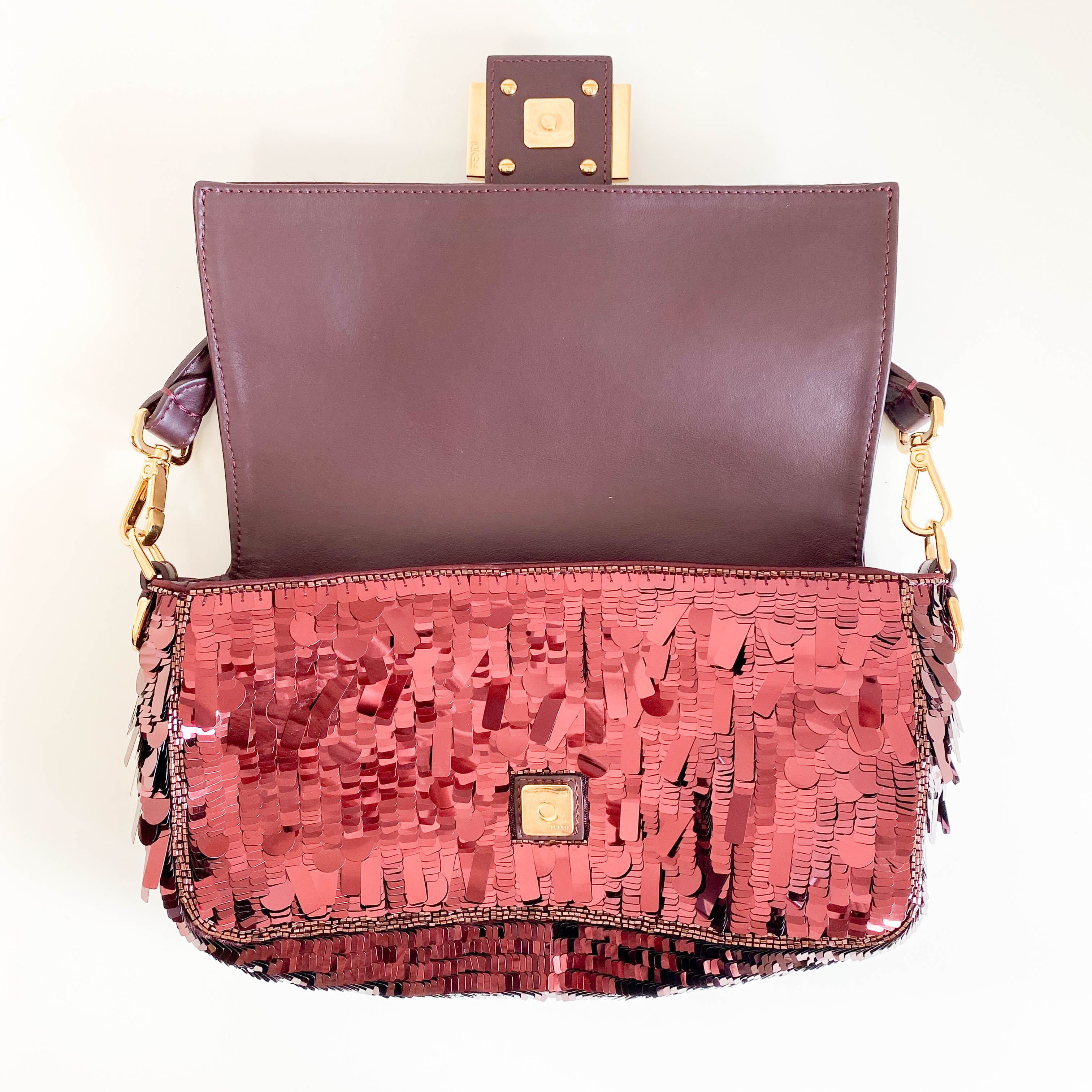 Baguette Burgundy Sequin Shoulder Bag