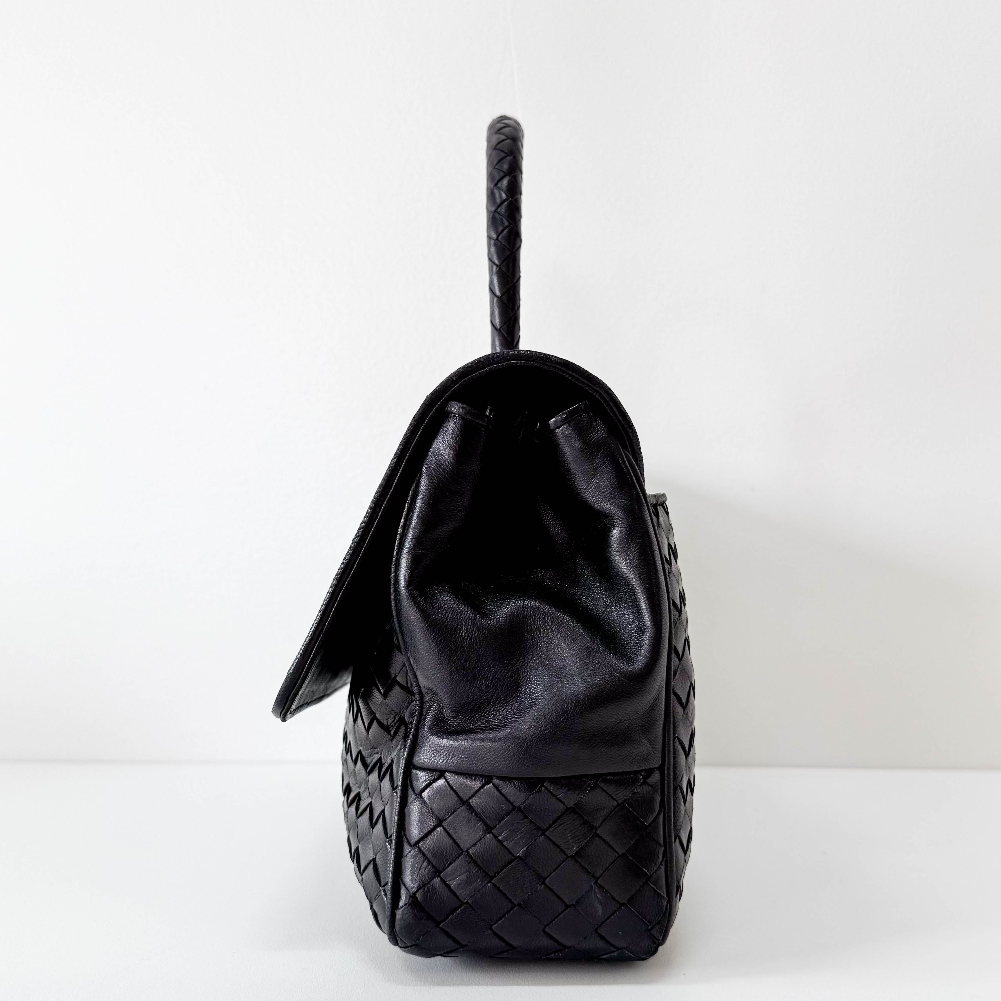 Black Intercciato Leather Handbag