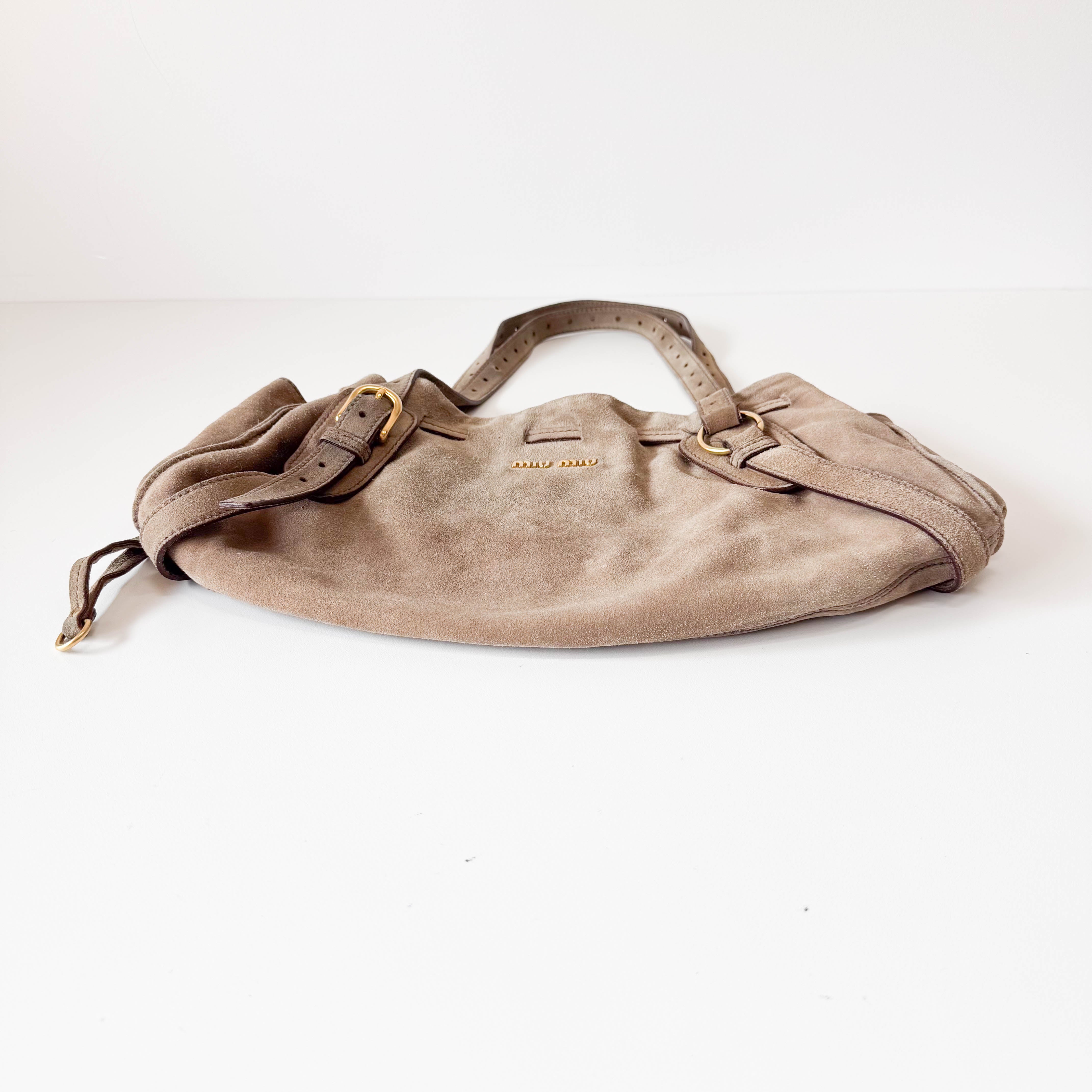 Khaki Suede Shoulder Bag