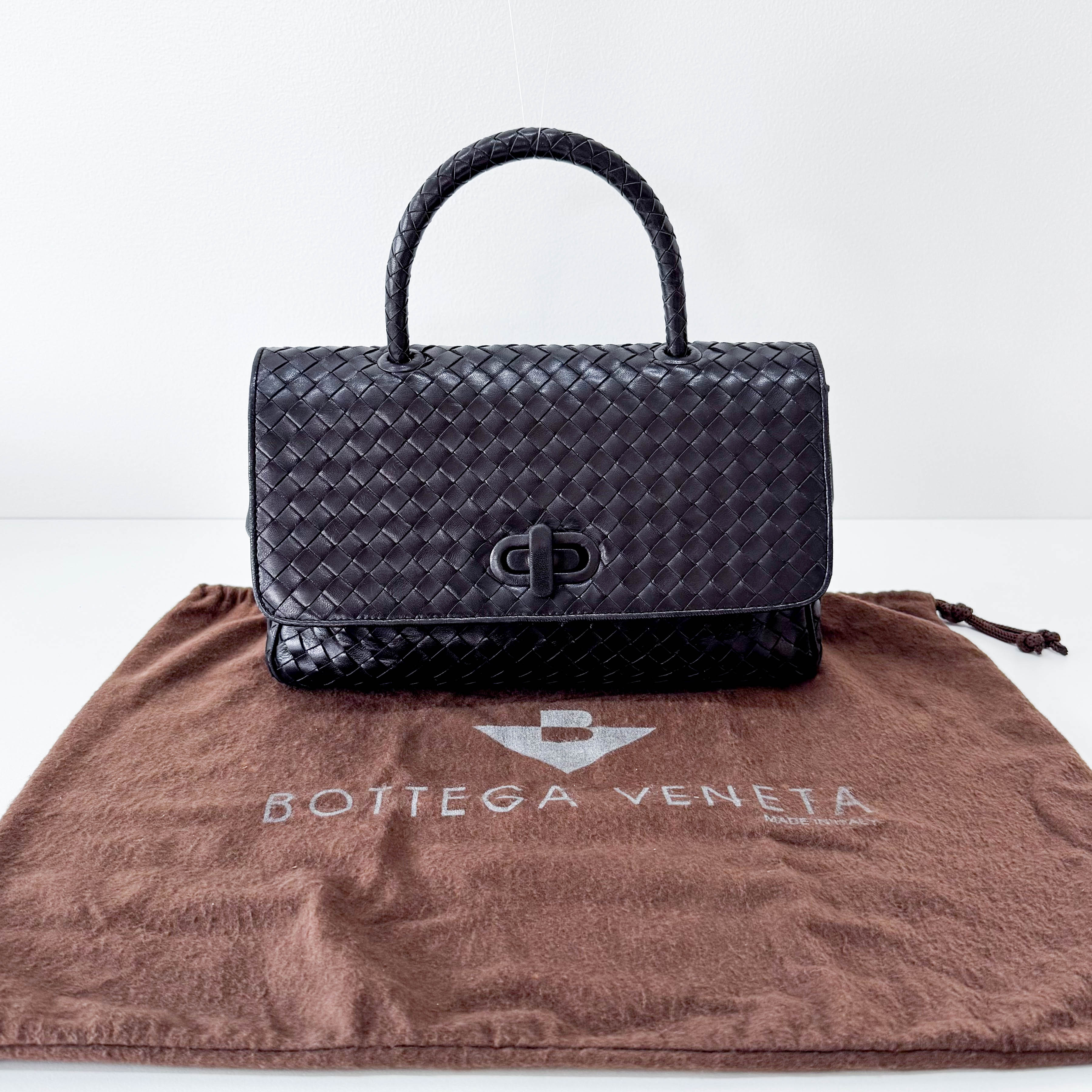 Black Intercciato Leather Handbag