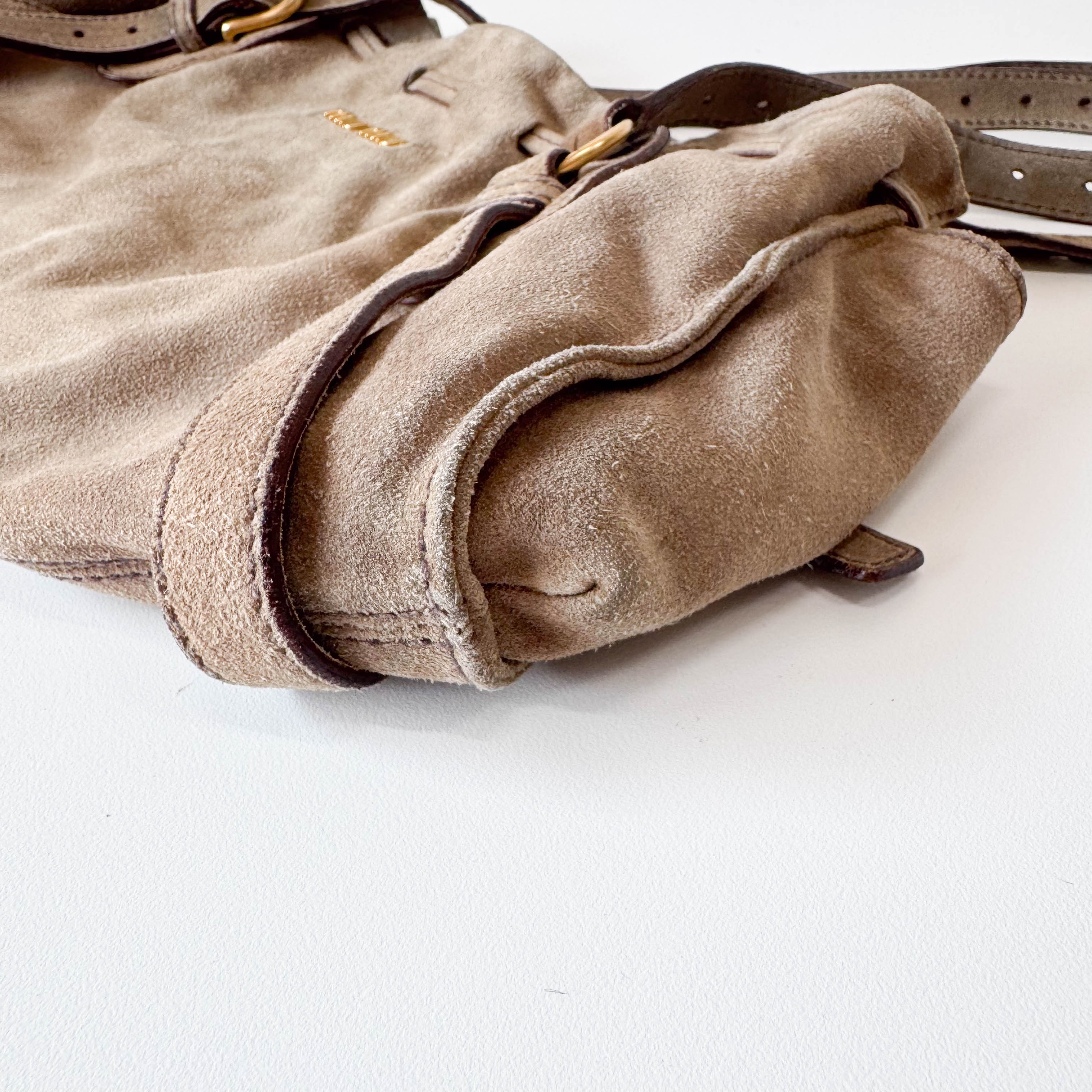Khaki Suede Shoulder Bag