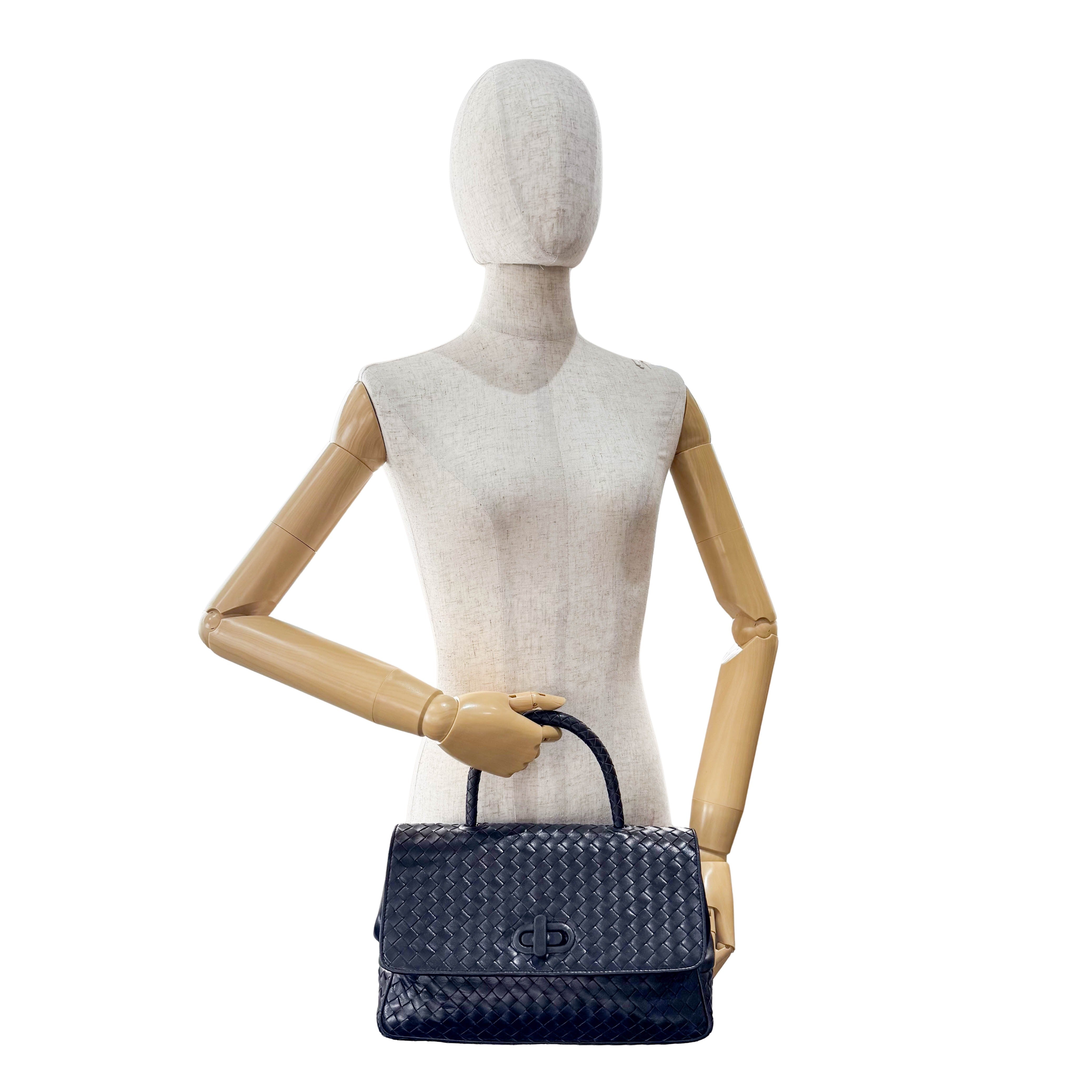 Black Intercciato Leather Handbag