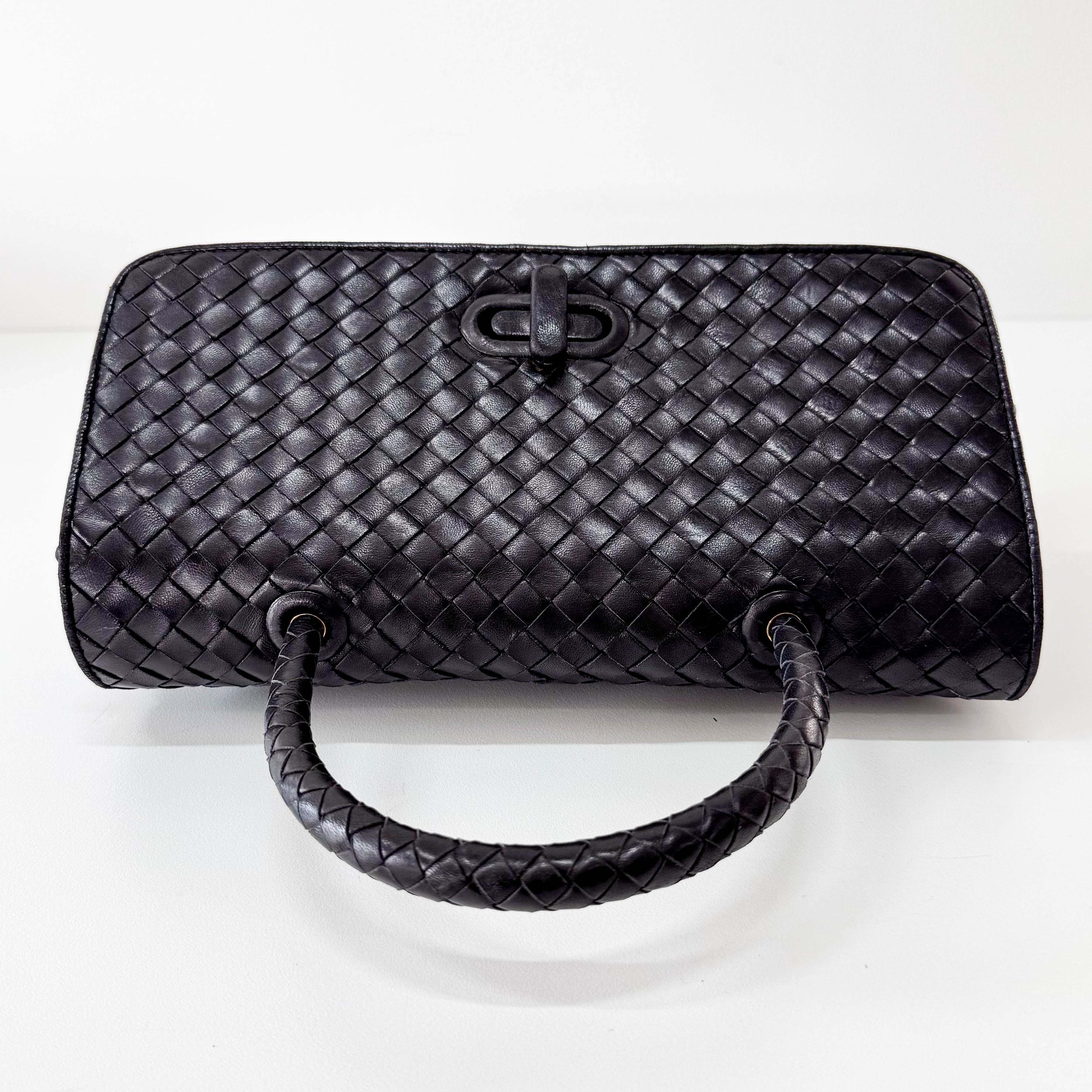 Black Intercciato Leather Handbag
