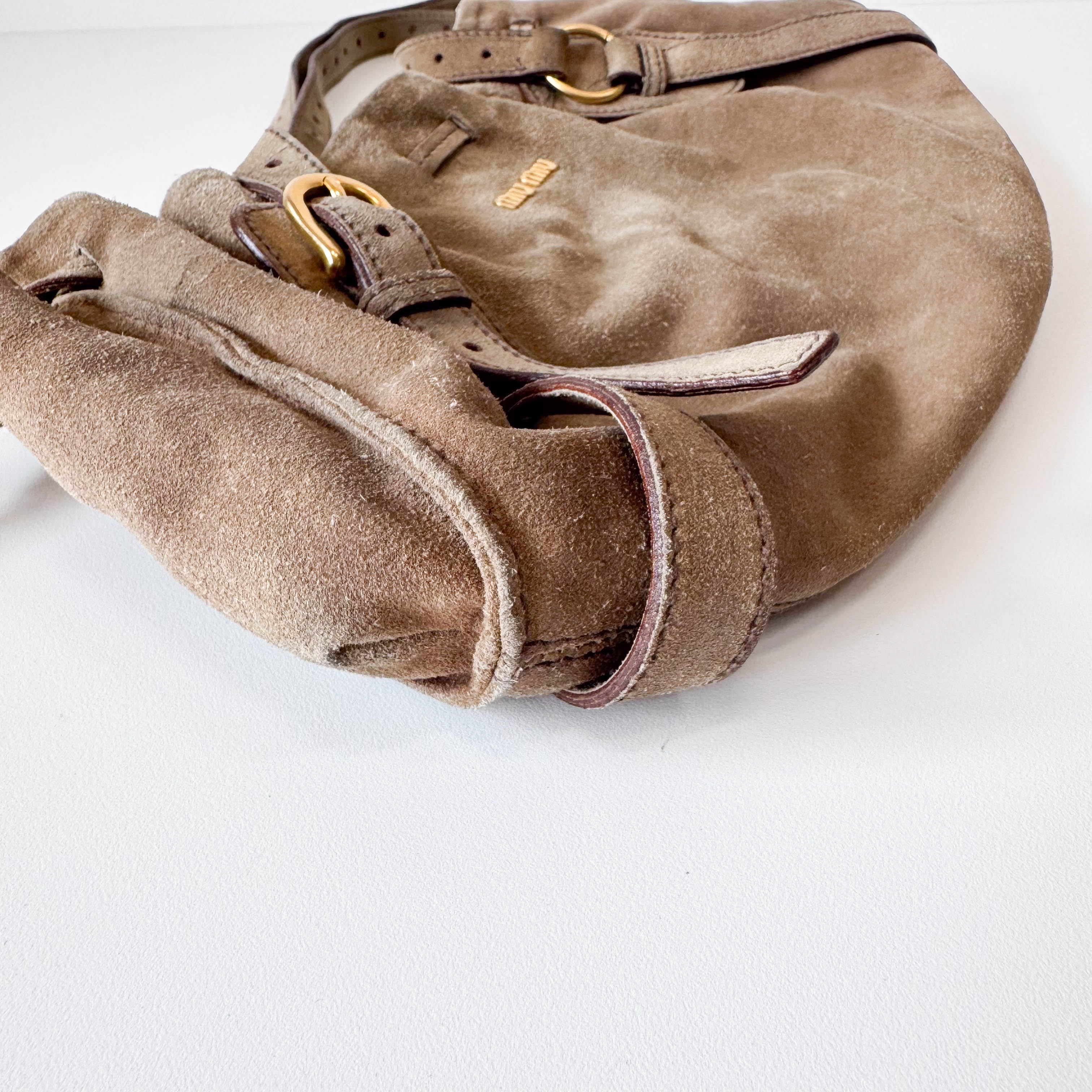 Khaki Suede Shoulder Bag