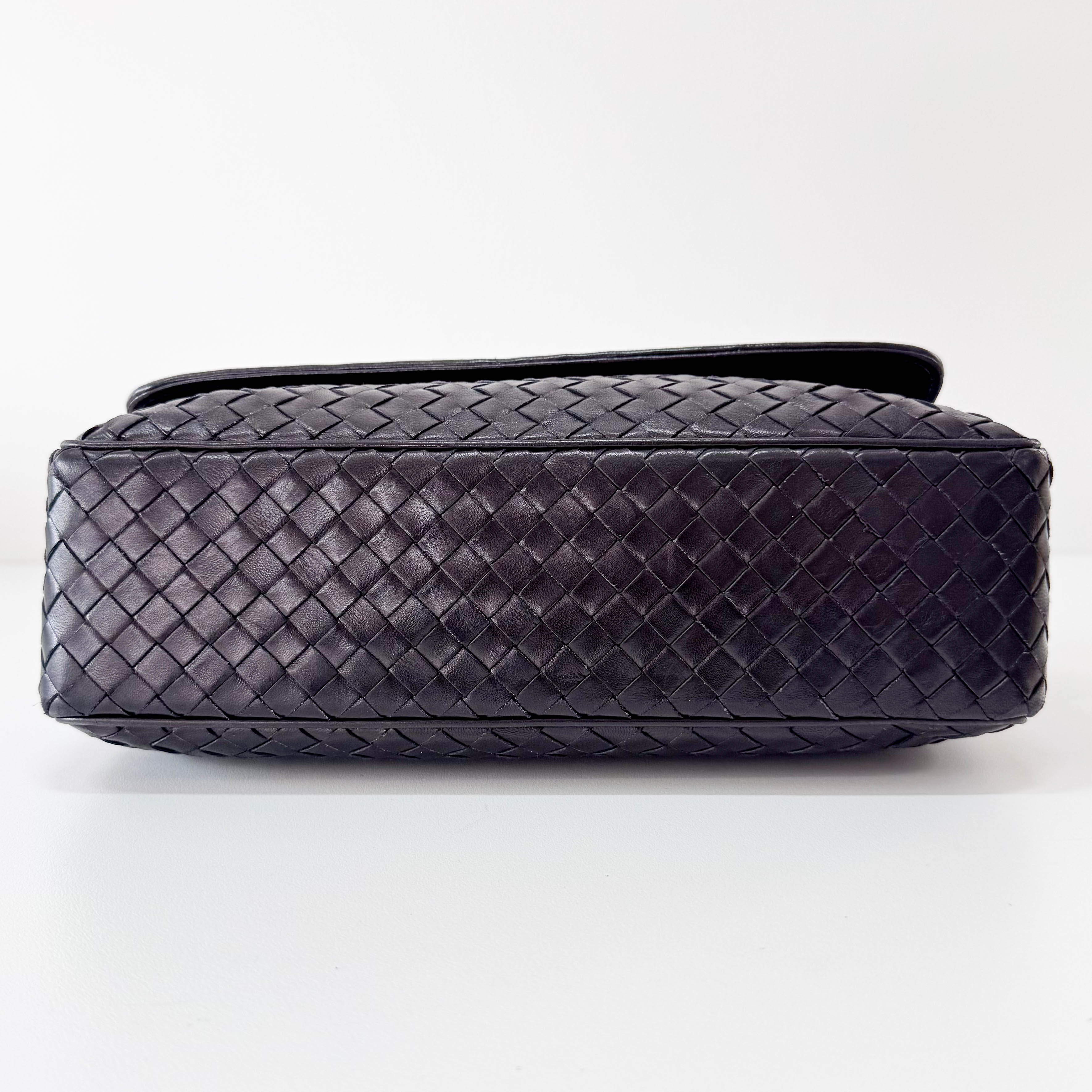 Black Intercciato Leather Handbag