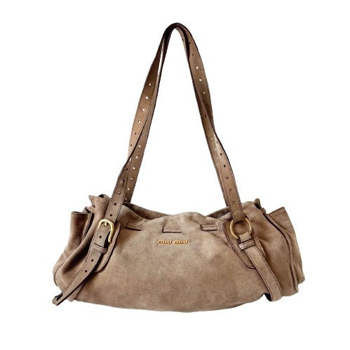 Khaki Suede Shoulder Bag