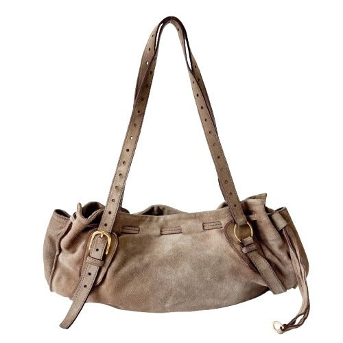 Khaki Suede Shoulder Bag