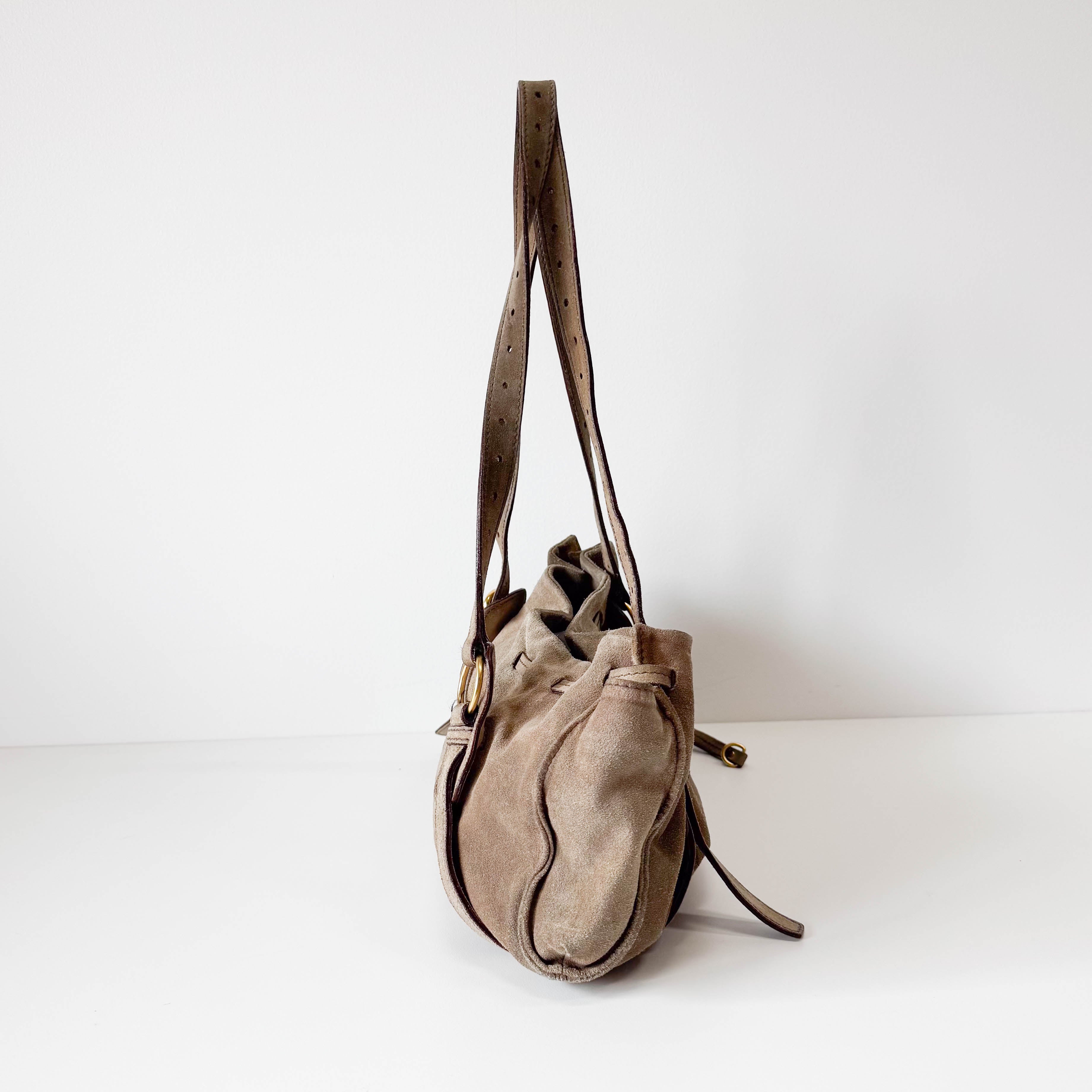 Khaki Suede Shoulder Bag