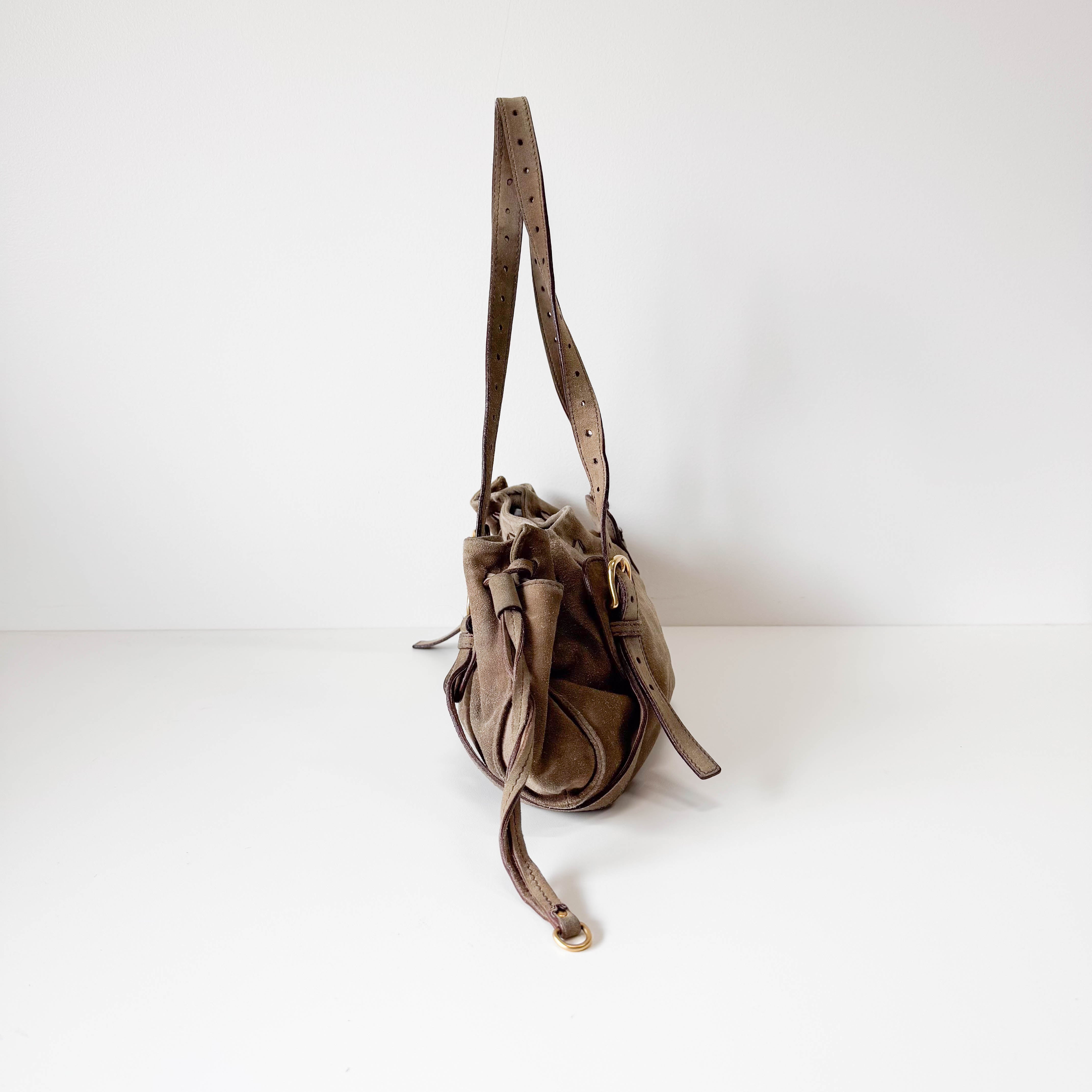Khaki Suede Shoulder Bag