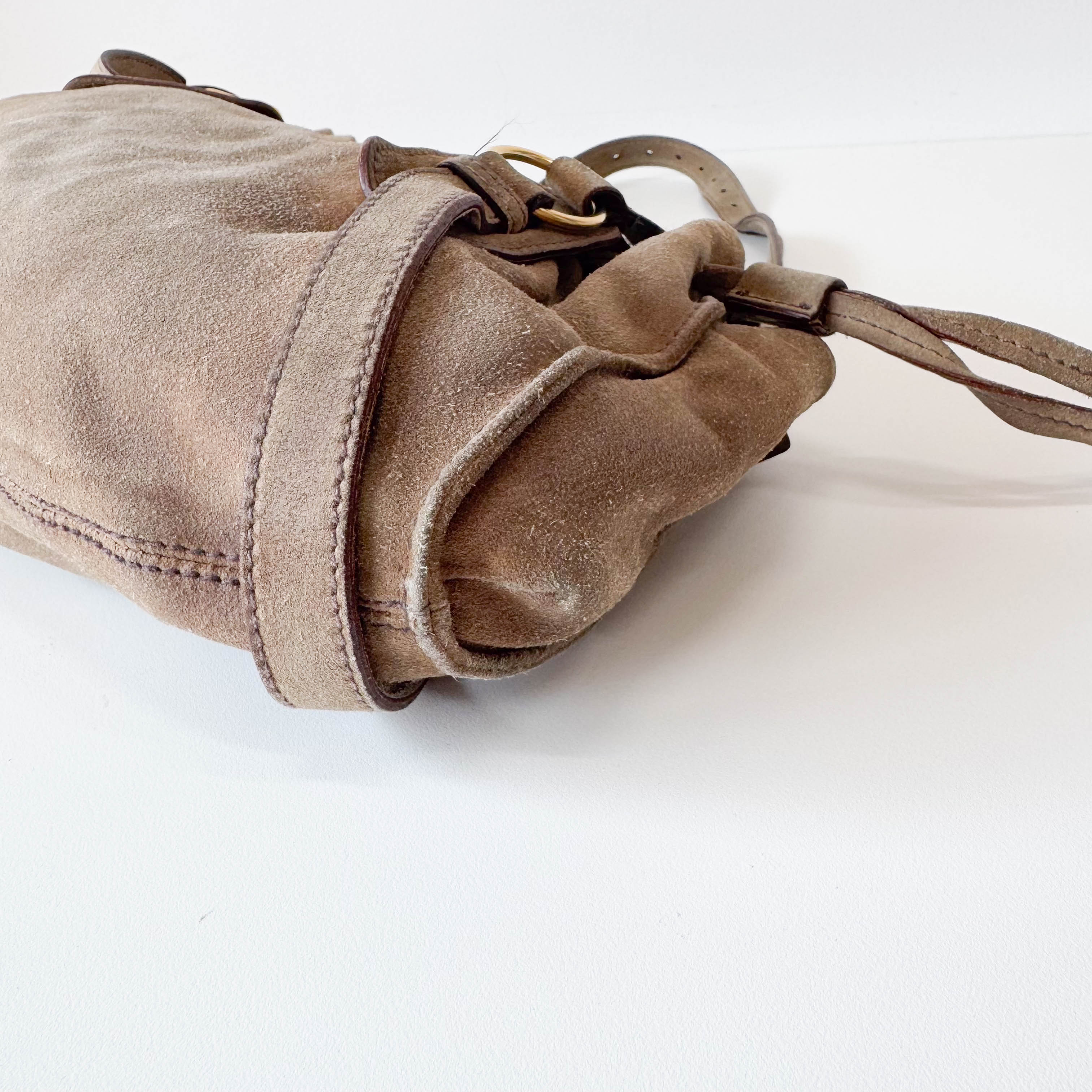 Khaki Suede Shoulder Bag