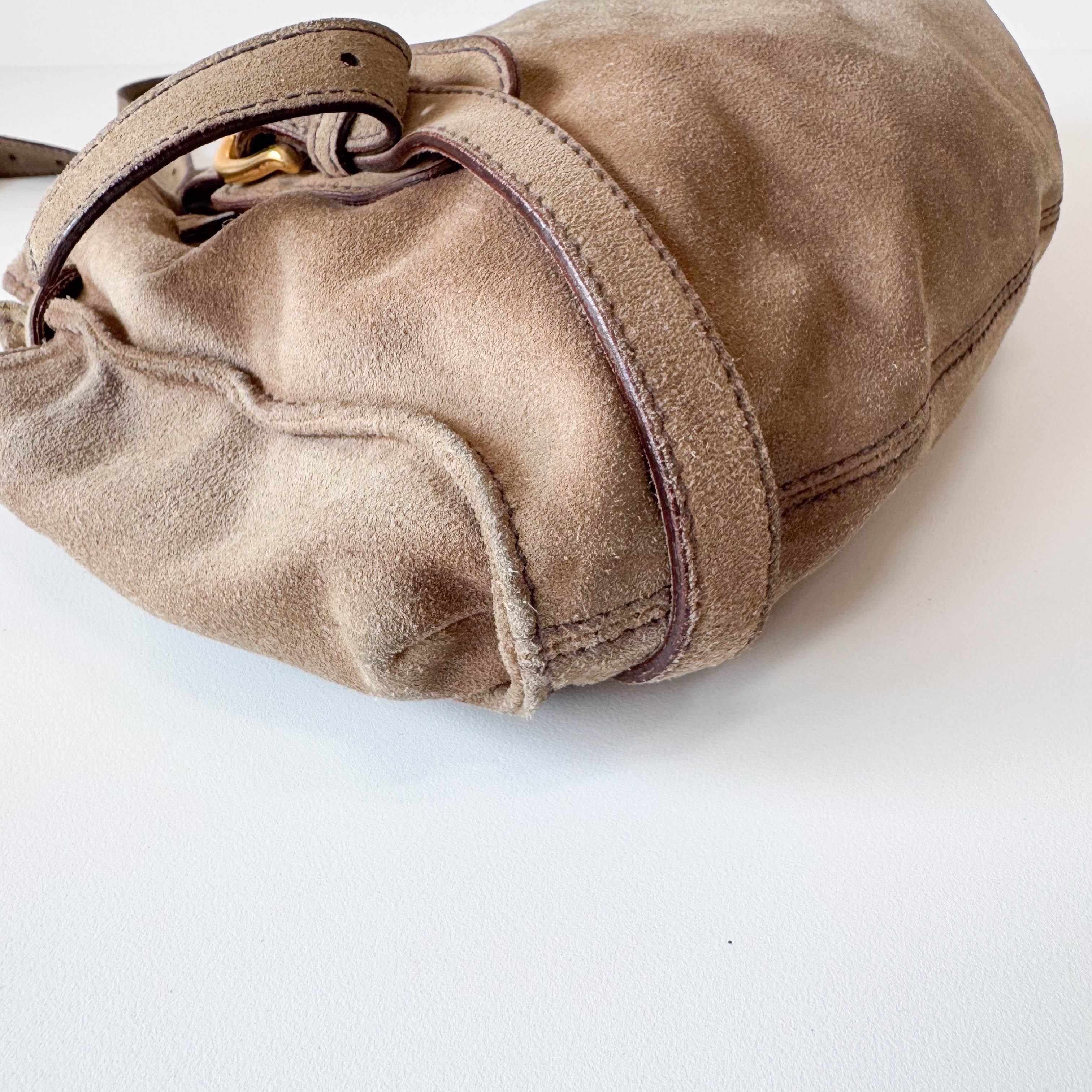 Khaki Suede Shoulder Bag
